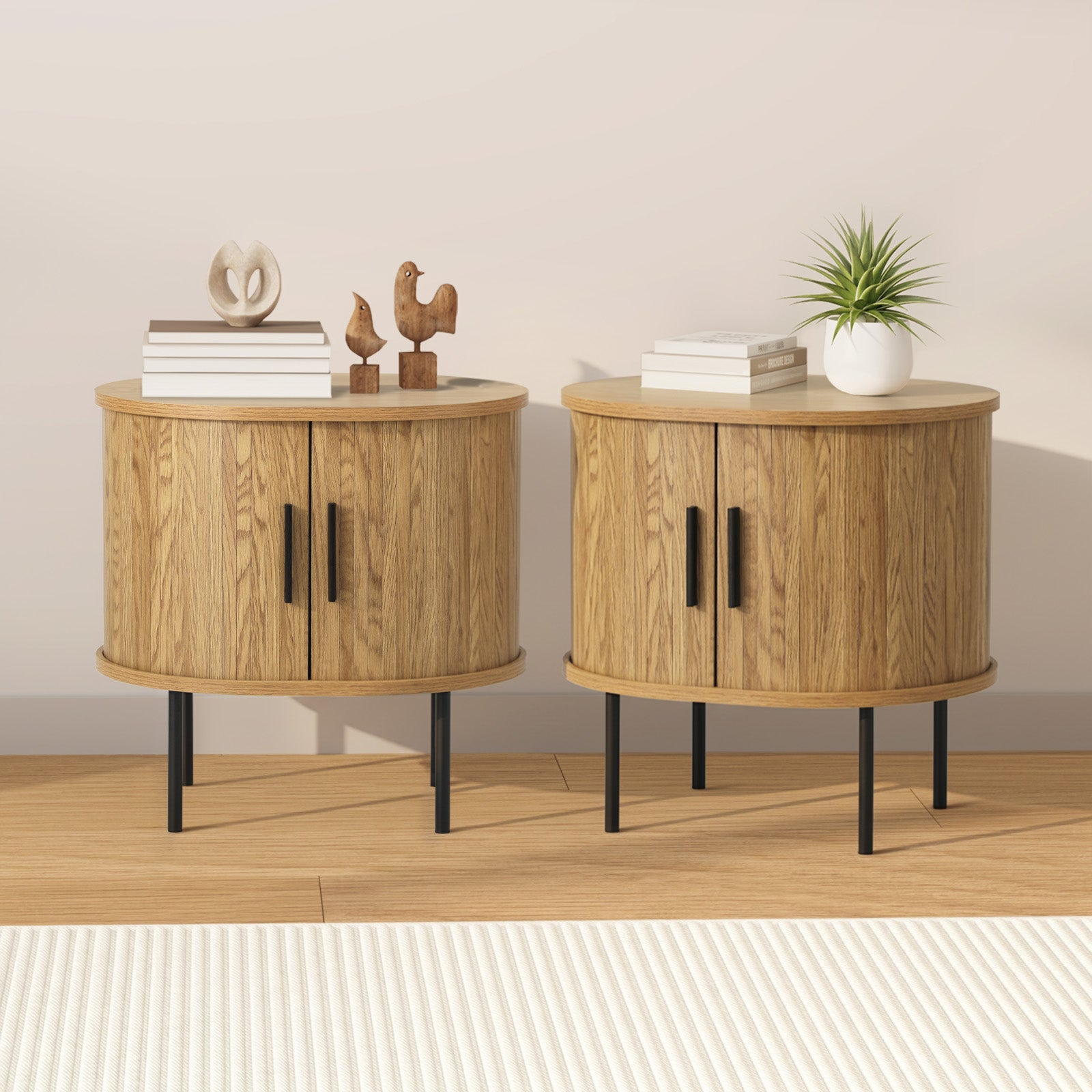 Oikiture Set of 2 Bedside Tables Side End Tables 2-tier Storage Cabinet - Sunyee