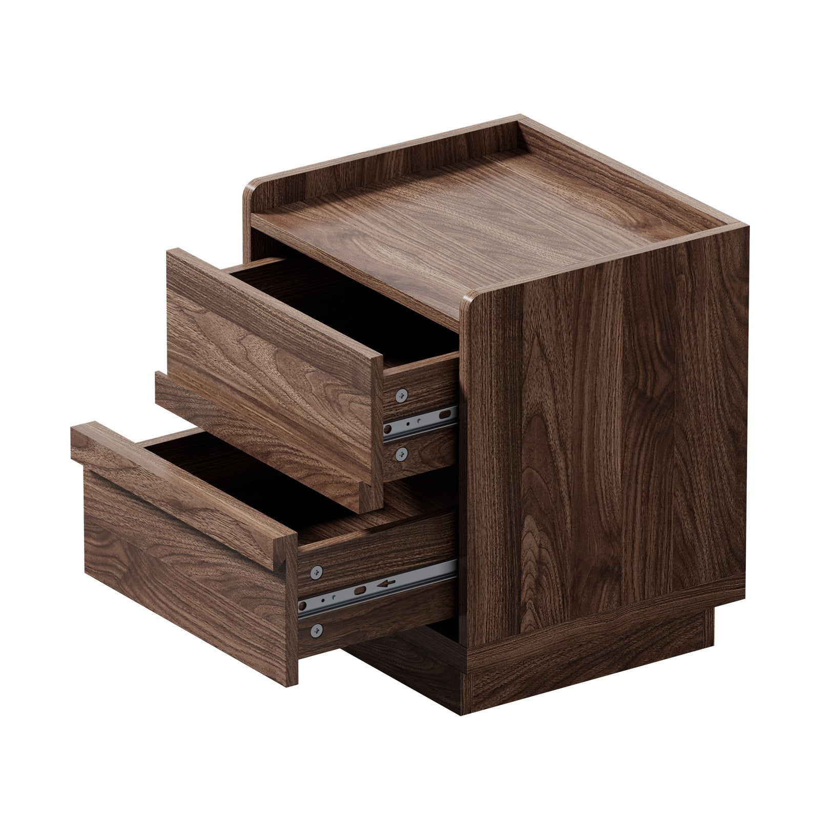 Oikiture Bedside Table 2 Drawers Handle-Free Side End Cabinet Walnut