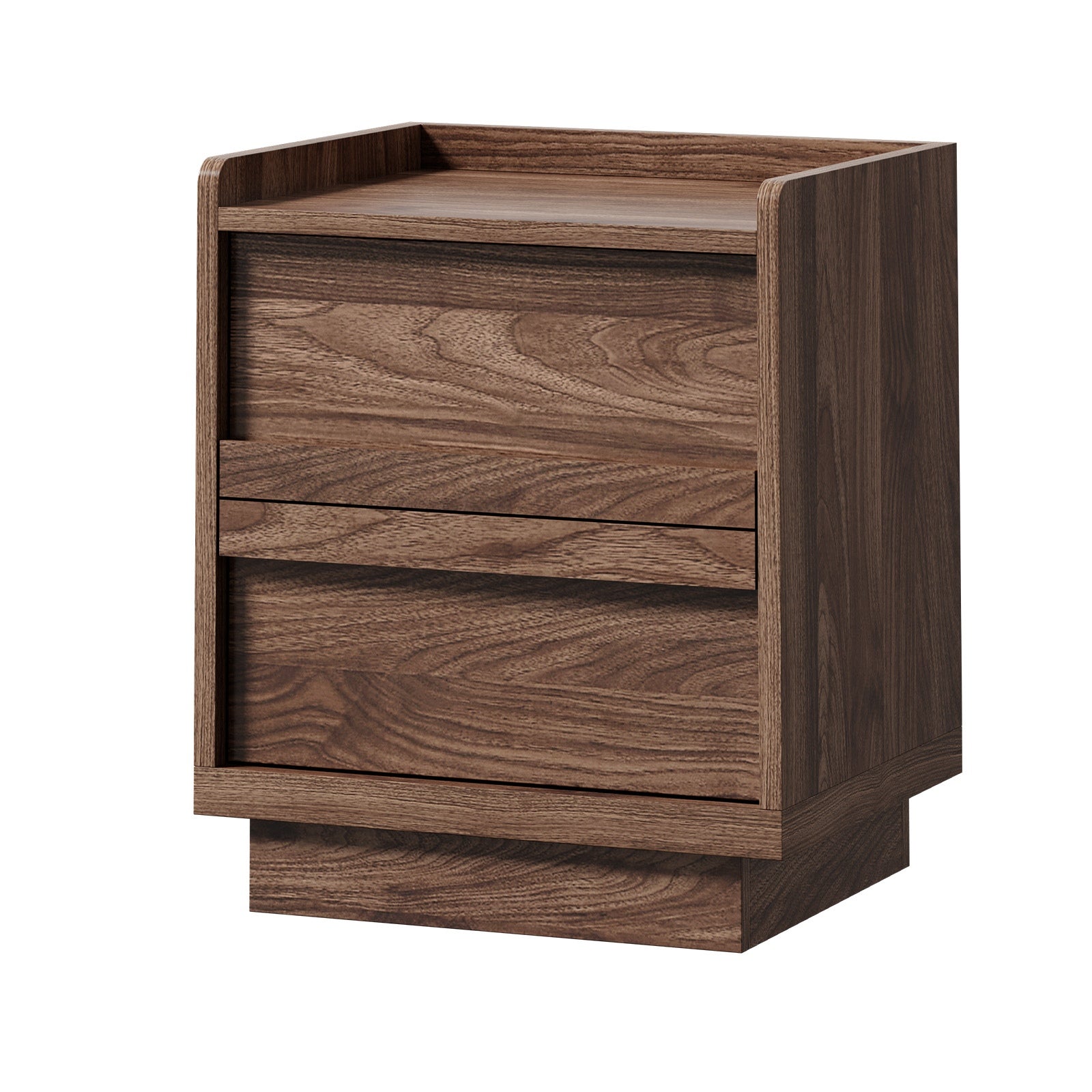 Oikiture Bedside Table 2 Drawers Handle-Free Side End Cabinet Walnut