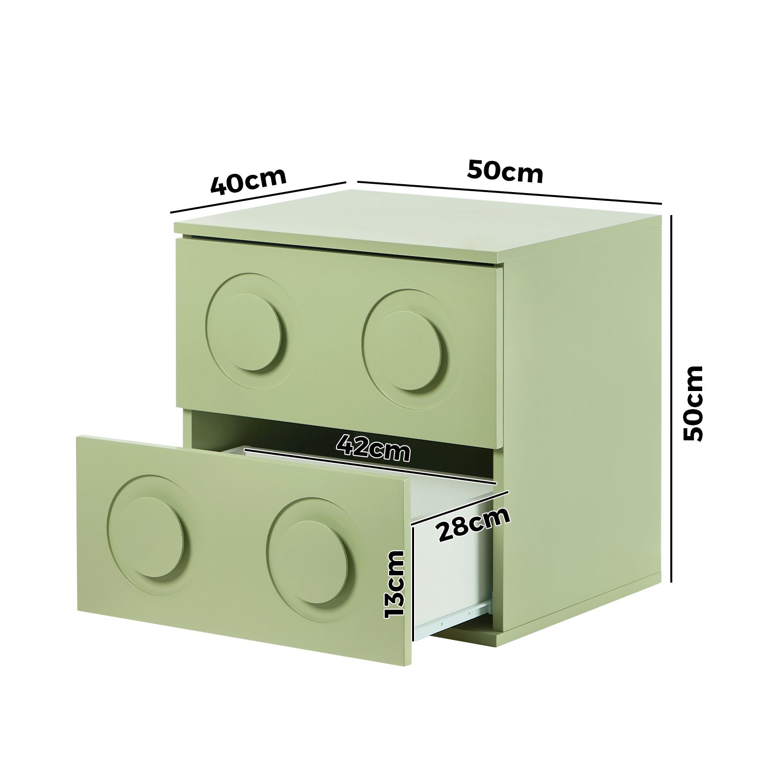 Oikiture Bedside Table 2 Drawers Nightstand Kid Storage Cabinet Green - Sunyee
