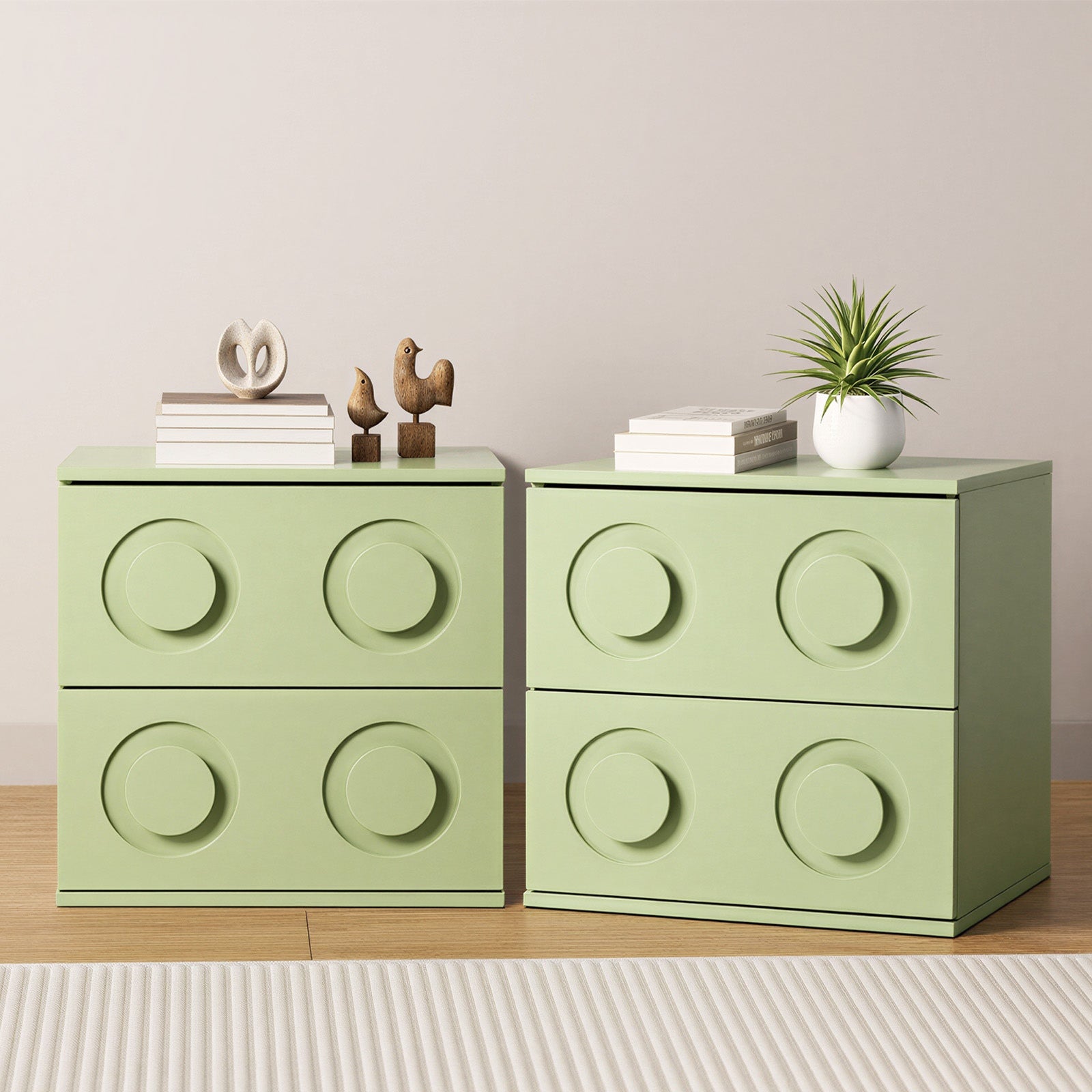 Oikiture 2x Bedside Table 2 Drawers Nightstand Side Storage Cabinet Green - Sunyee
