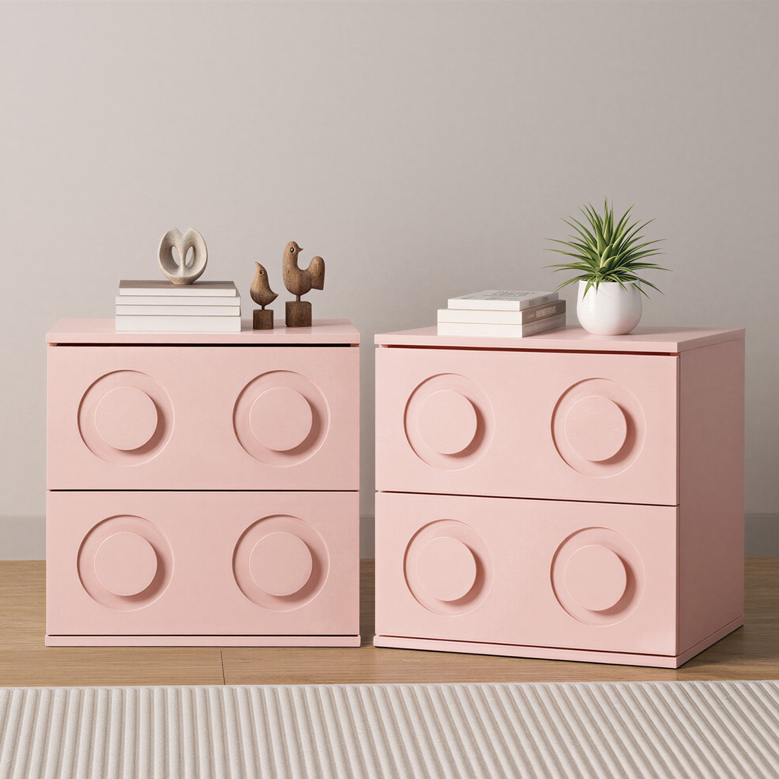 Oikiture 2x Bedside Table 2 Drawers Nightstand Side Storage Cabinet Pink - Sunyee