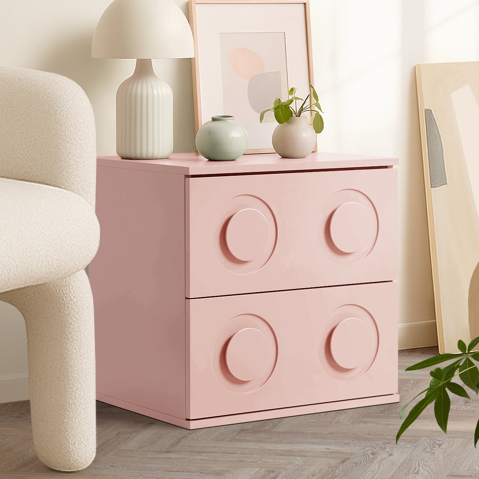 Oikiture 2x Bedside Table 2 Drawers Nightstand Side Storage Cabinet Pink - Sunyee