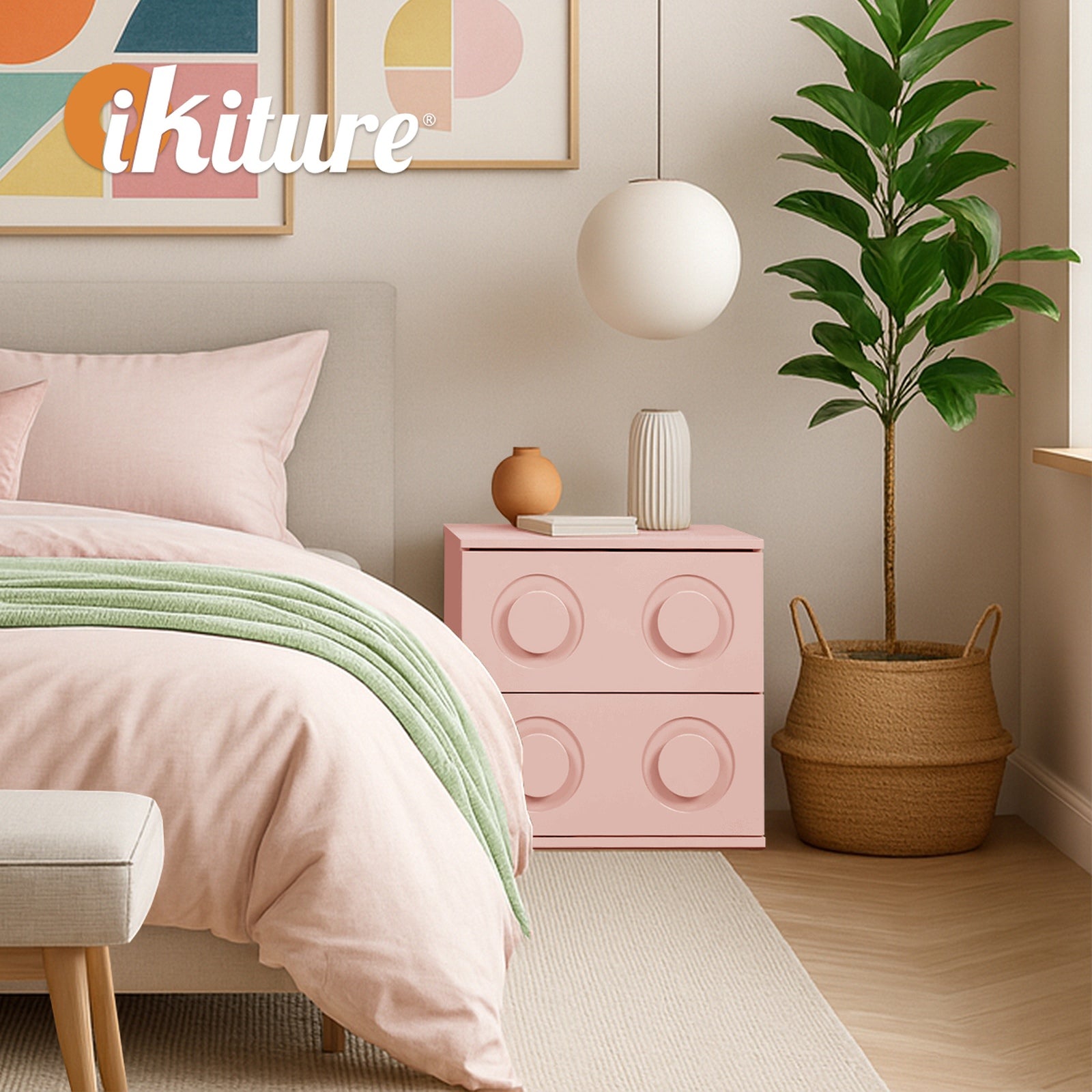 Oikiture Bedside Table 2 Drawers Nightstand Side Storage Cabinet - Sunyee