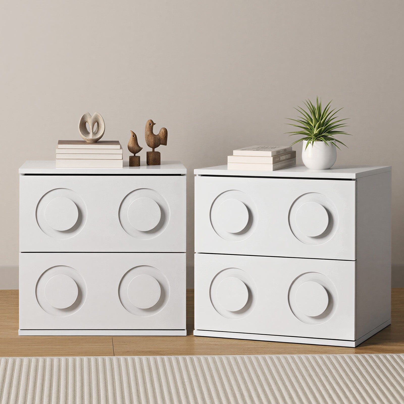 Oikiture 2x Bedside Table 2 Drawers Nightstand Side Storage Cabinet White - Sunyee