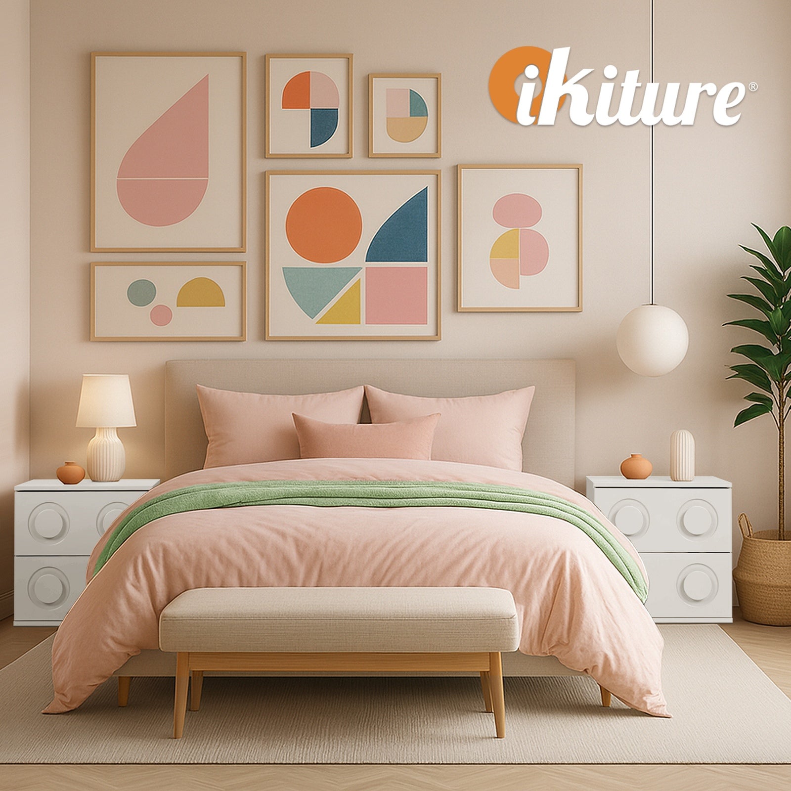 Oikiture 2x Bedside Table 2 Drawers Nightstand Side Storage Cabinet White - Sunyee