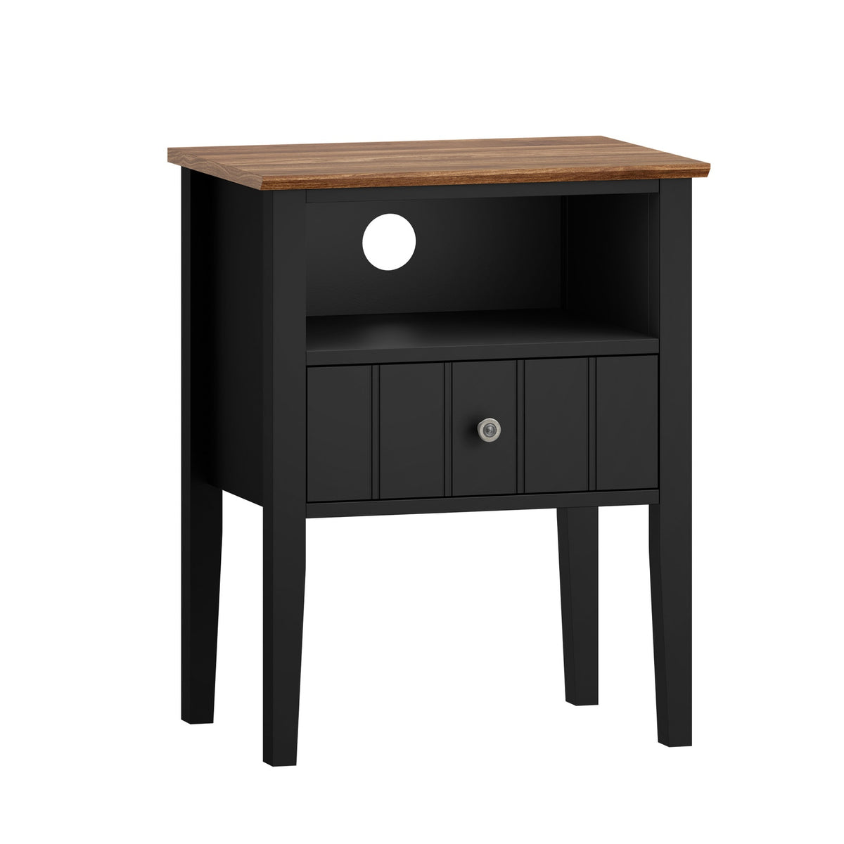 Oikiture Bedside Table 1 Drawer and Shelf Black Farmhouse Nightstand Cabinet - Sunyee