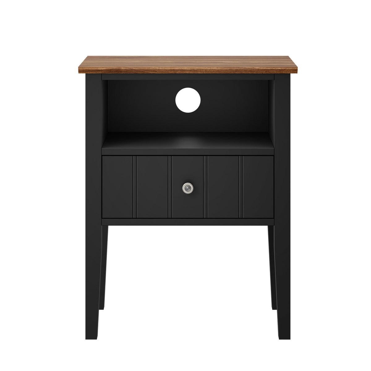 Oikiture Bedside Table 1 Drawer and Shelf Black Farmhouse Nightstand Cabinet - Sunyee