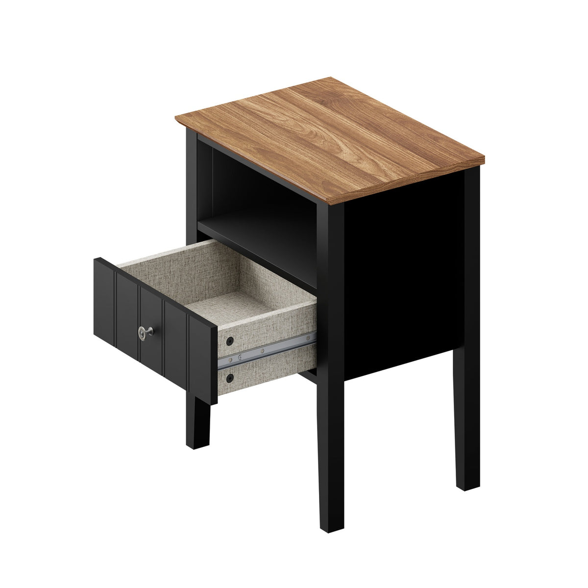 Oikiture Bedside Table 1 Drawer and Shelf Black Farmhouse Nightstand Cabinet - Sunyee