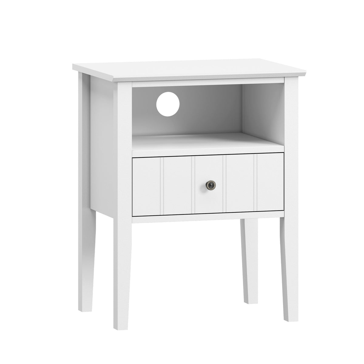 Oikiture Bedside Table 1 Drawer and Shelf White Farmhouse Nightstand Cabinet