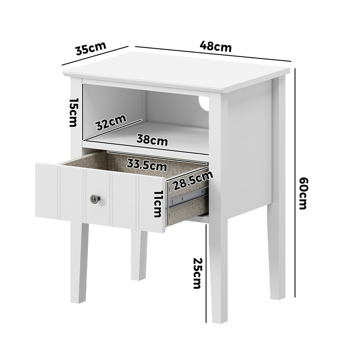 Oikiture Bedside Table 1 Drawer and Shelf White Farmhouse Nightstand Cabinet