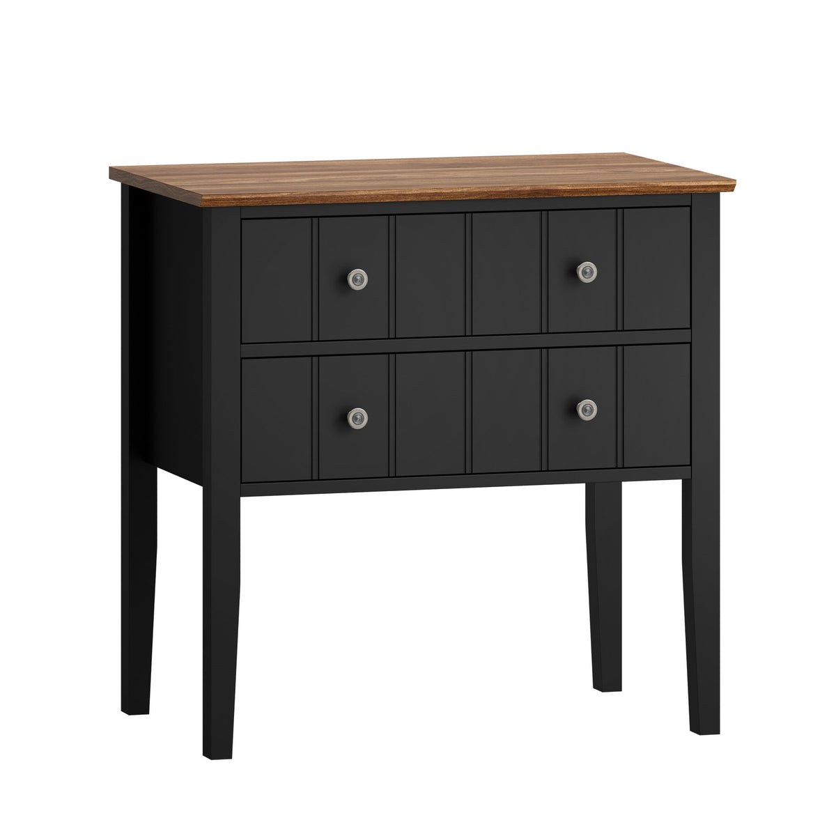 Oikiture Farmhouse Bedside Table 2 Drawer Black Nightstand Side Storage Cabinet