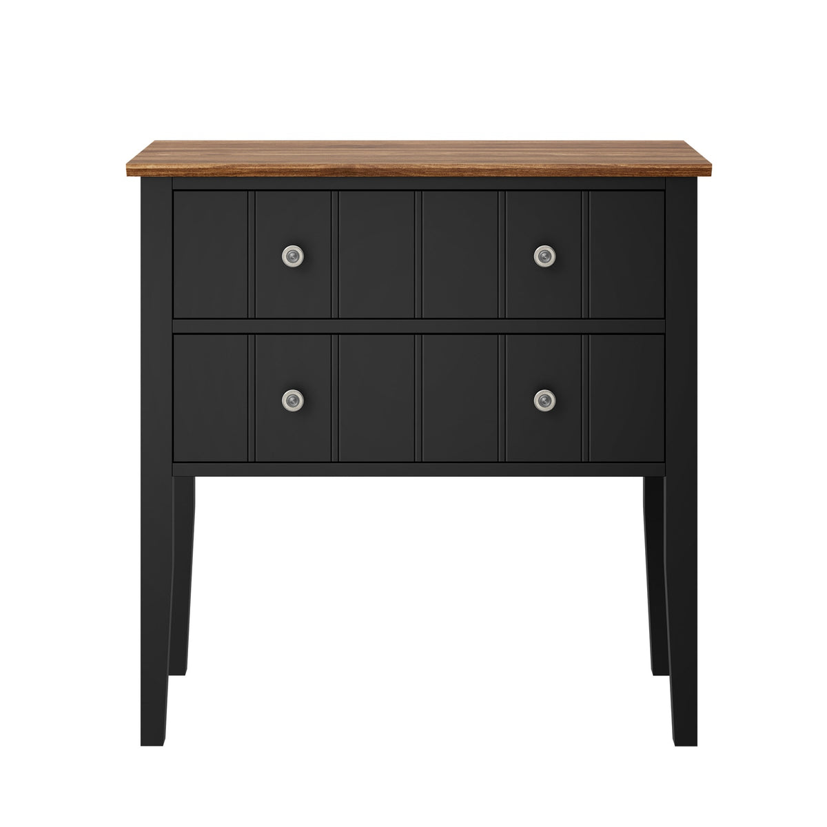 Oikiture Farmhouse Bedside Table 2 Drawer Black Nightstand Side Storage Cabinet