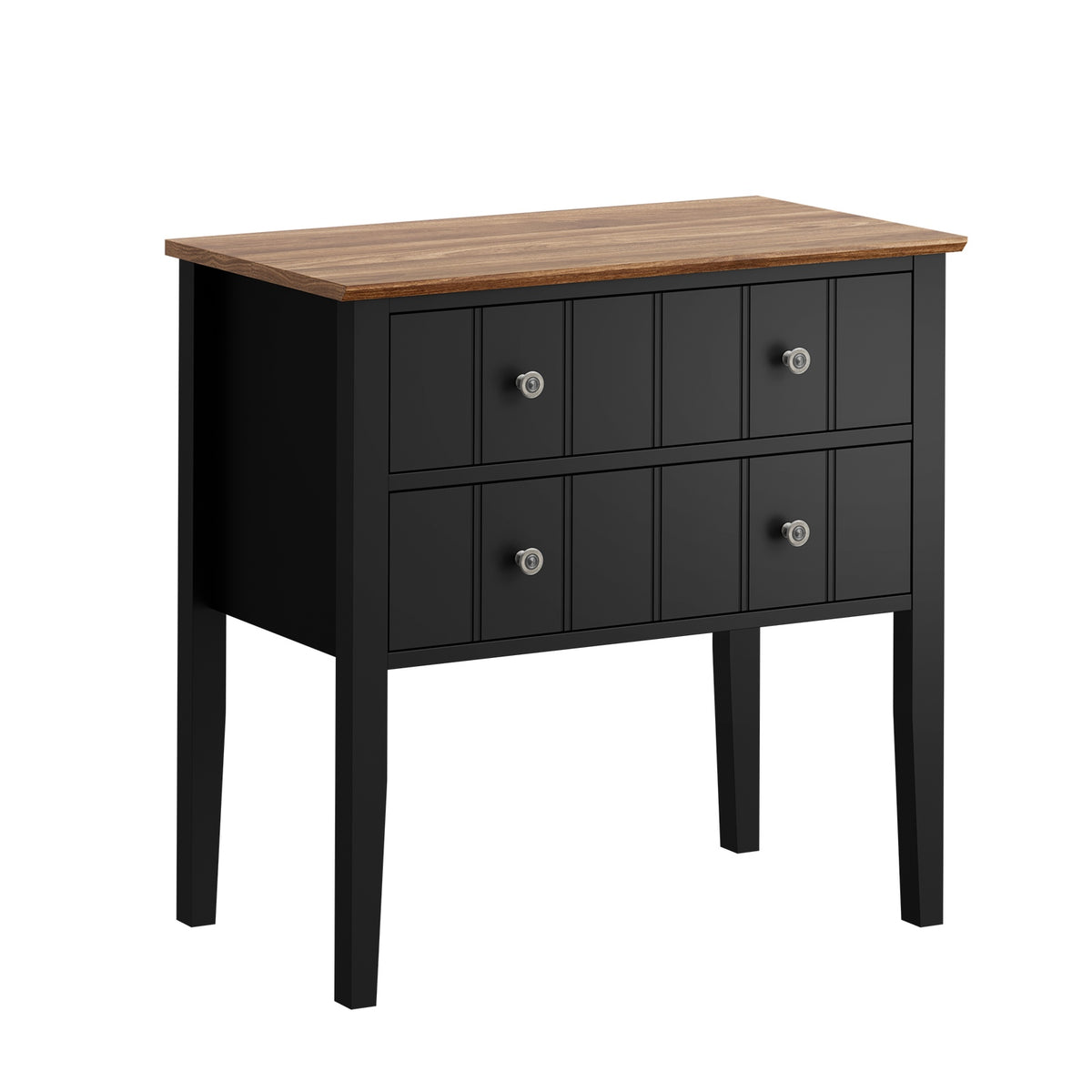 Oikiture Farmhouse Bedside Table 2 Drawer Black Nightstand Side Storage Cabinet