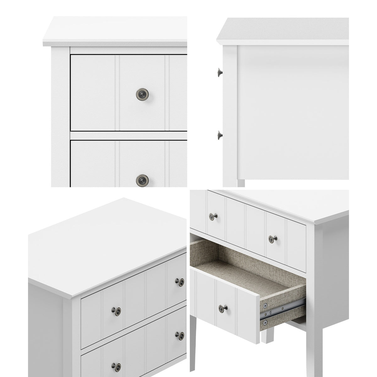 Oikiture Farmhouse Bedside Table 2 Drawer White Nightstand Side Storage Cabinet
