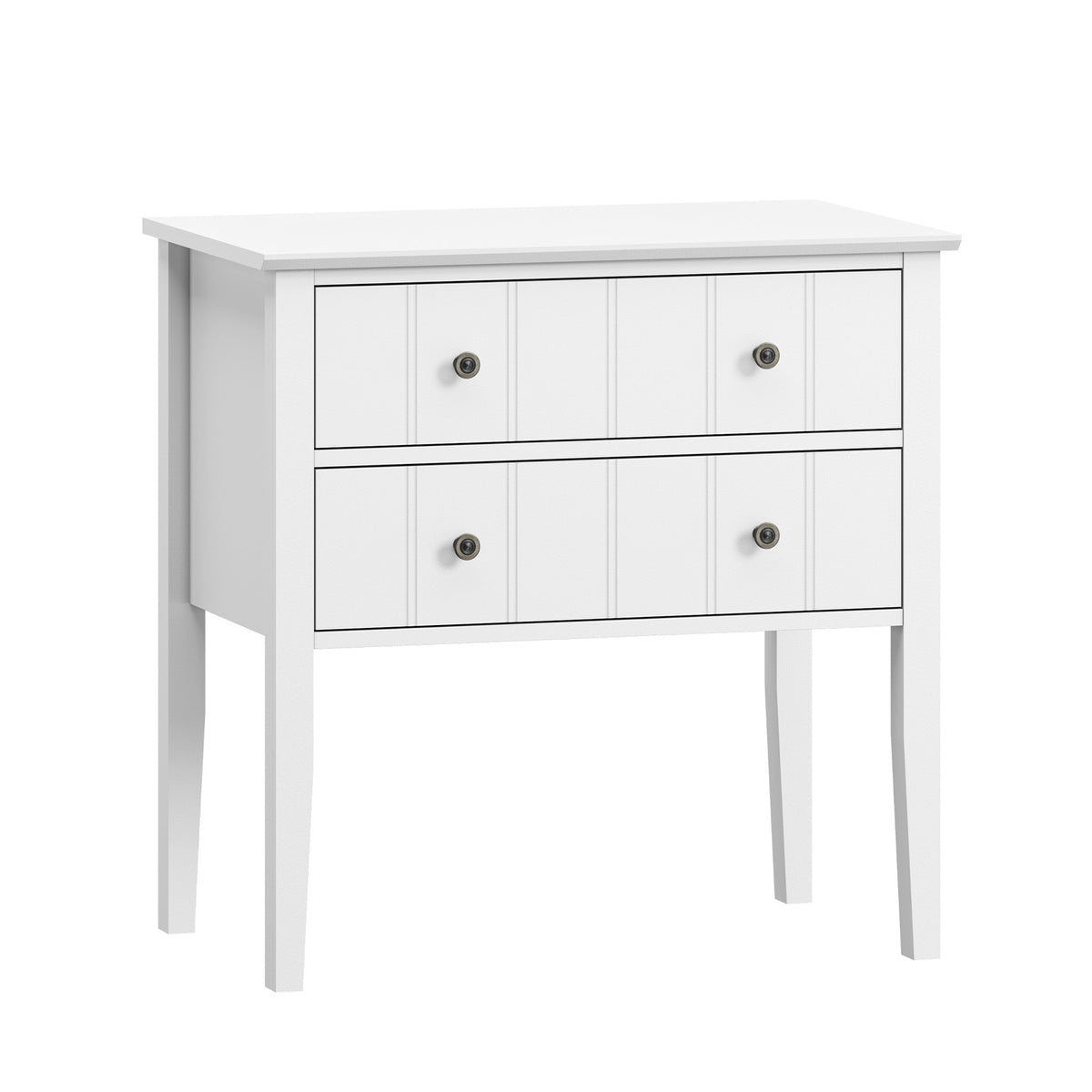 Oikiture Farmhouse Bedside Table 2 Drawer White Nightstand Side Storage Cabinet