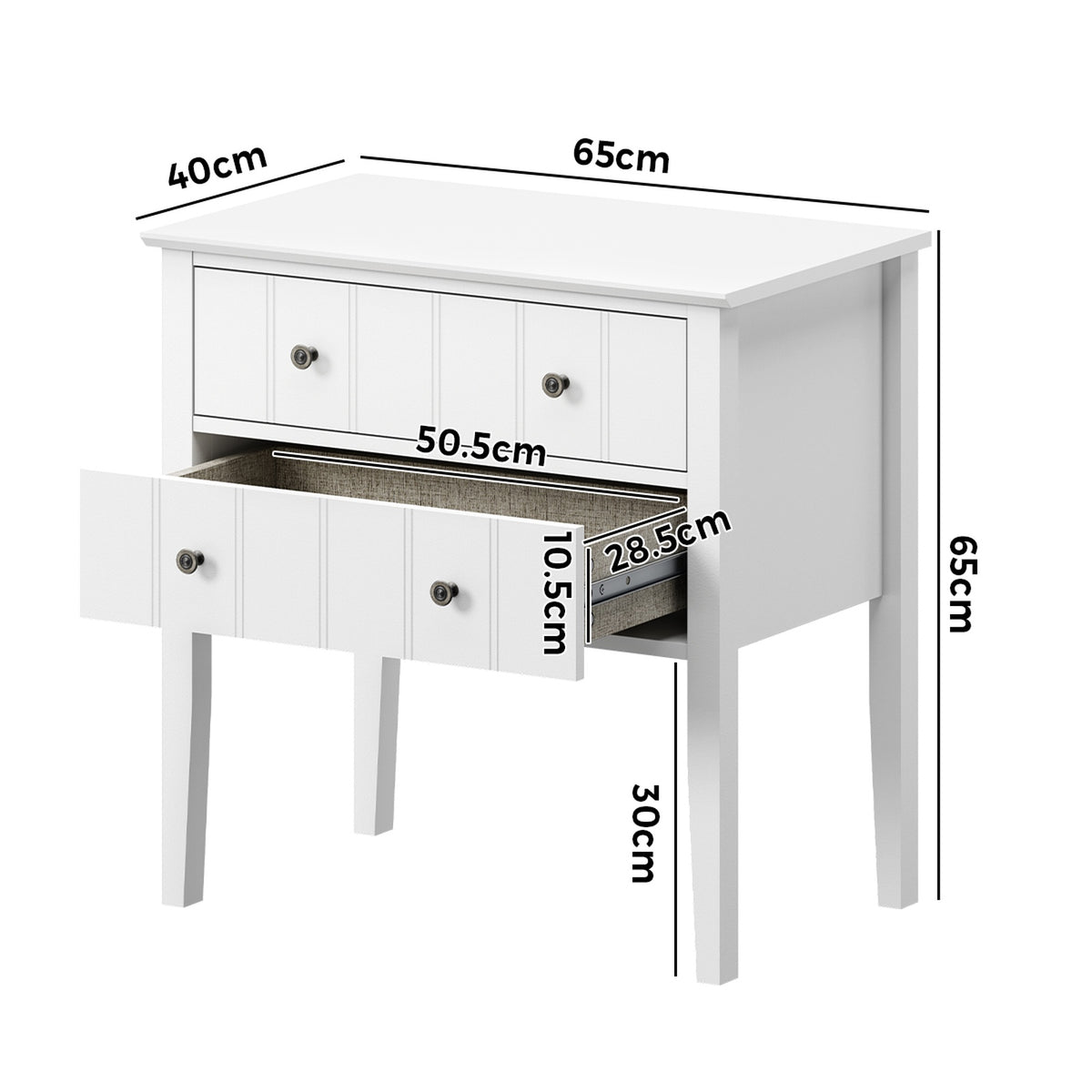 Oikiture Farmhouse Bedside Table 2 Drawer White Nightstand Side Storage Cabinet