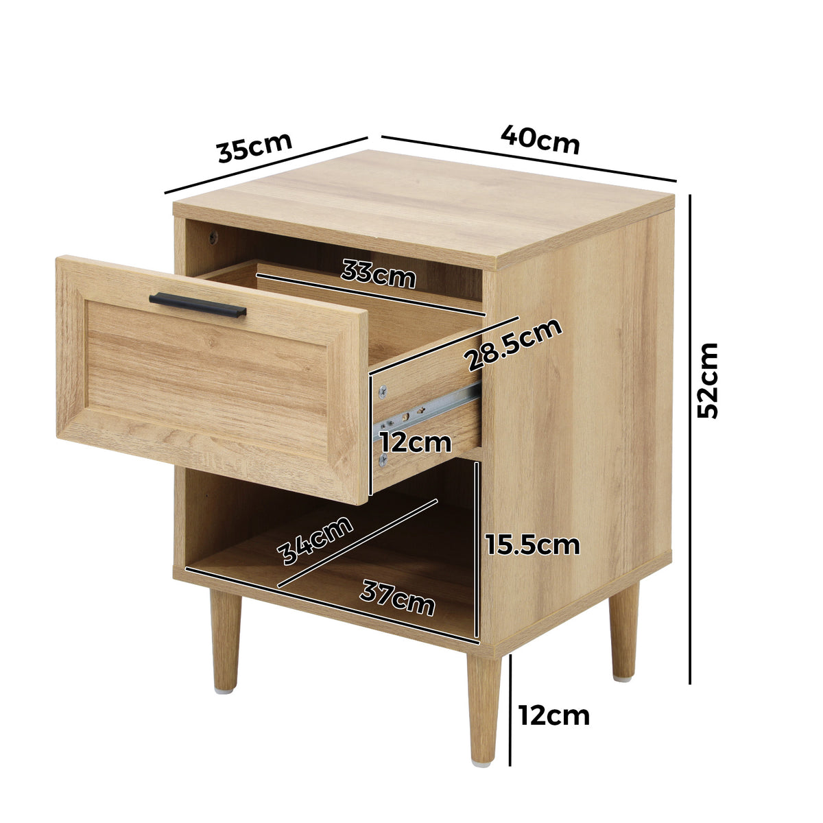 Oikiture Bedside Table Nightstand Side End Table Bedroom Storage Cabinet Natural - Sunyee
