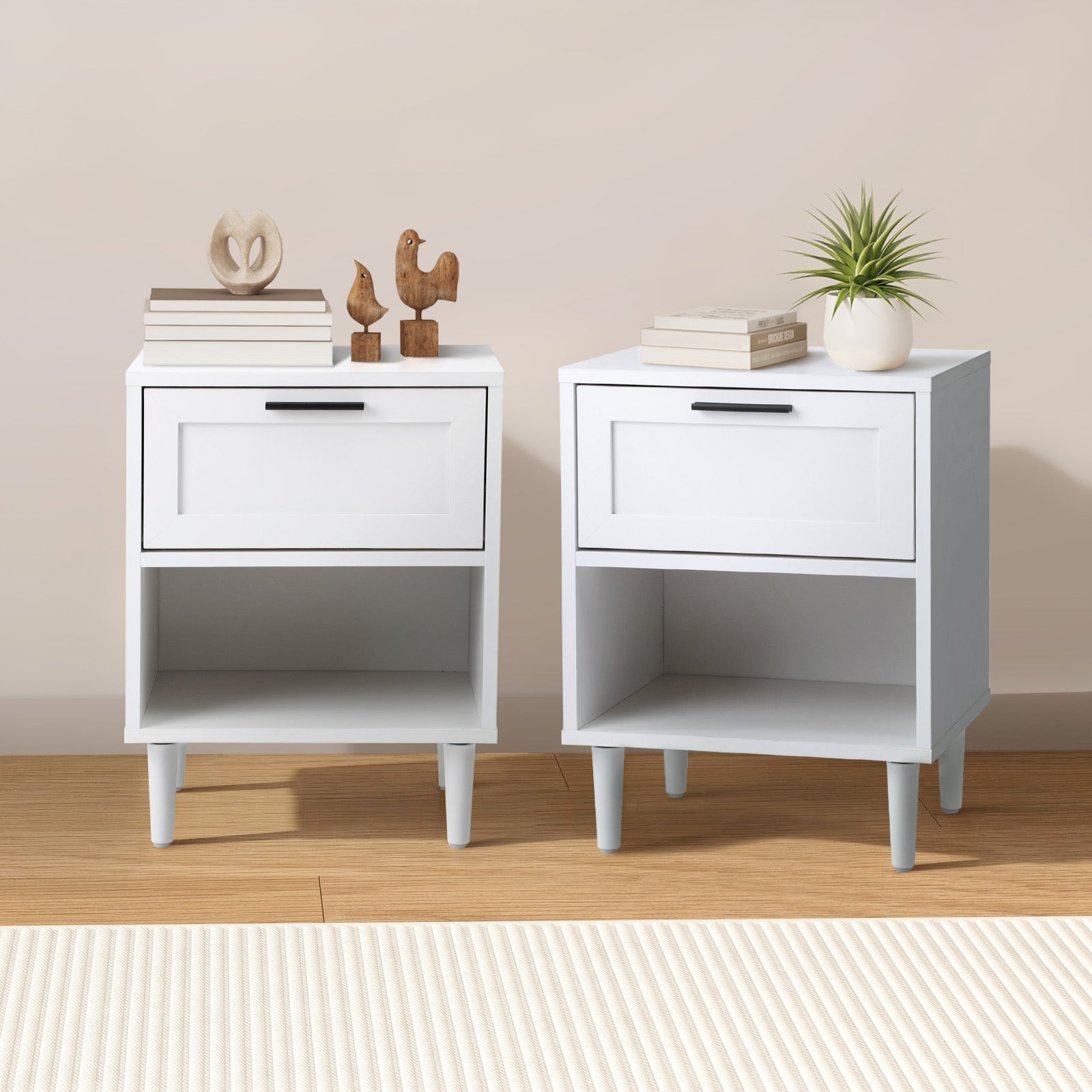 Oikiture Bedside Tables Set of 2 Nightstand Side End Table Storage Cabinet White - Sunyee