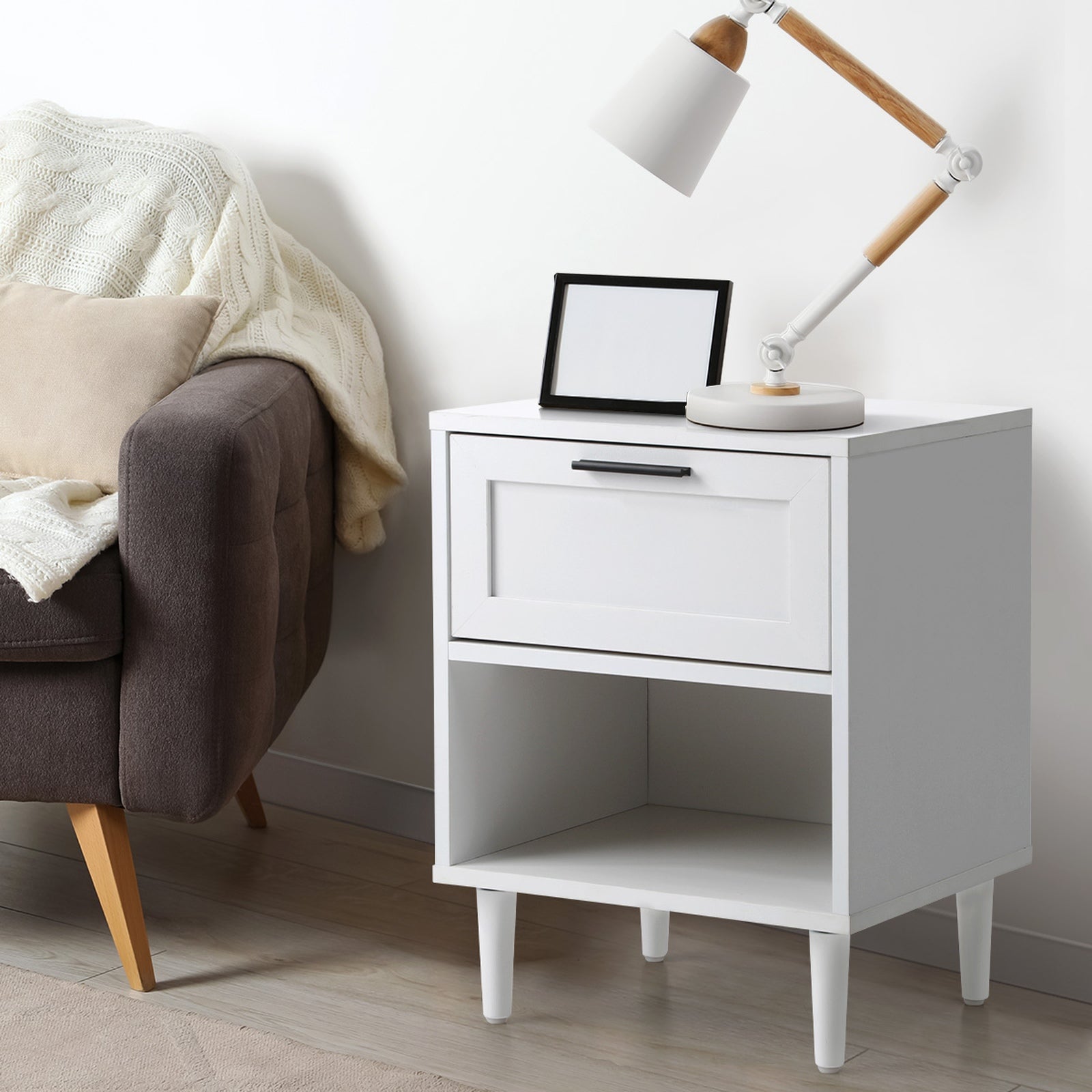 Oikiture Bedside Tables Set of 2 Nightstand Side End Table Storage Cabinet White - Sunyee