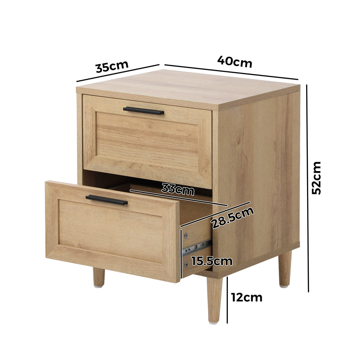 Oikiture Bedside Table Nightstand 2 Drwers Side End Table Storage Natural - Sunyee