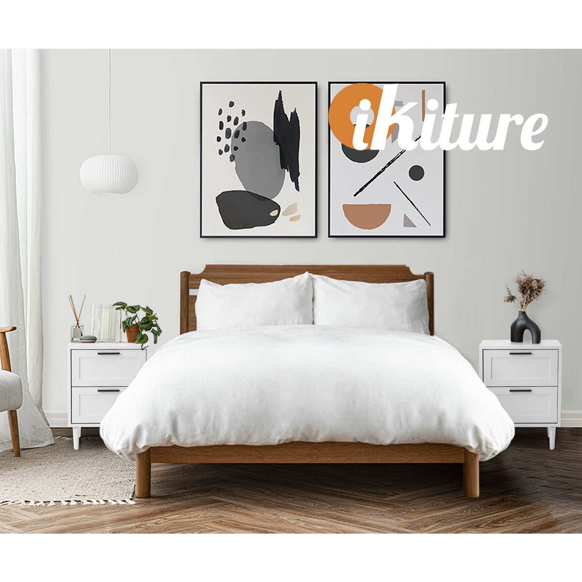 Oikiture Bedside Table Nightstand 2 Drawers Side End Table Bedroom Storage White - Sunyee