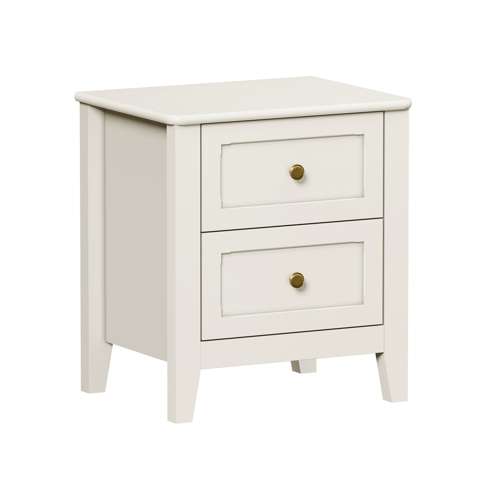 Oikiture Bedside Table 2 Drawers Metal Handle Bedroom Storage White