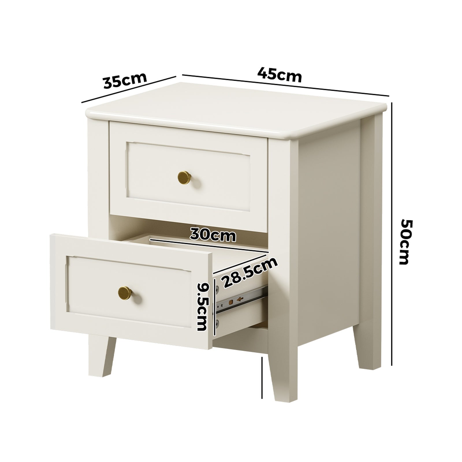 Oikiture 2pc Bedside Table 2 Drawers Metal Handle Bedroom Storage White