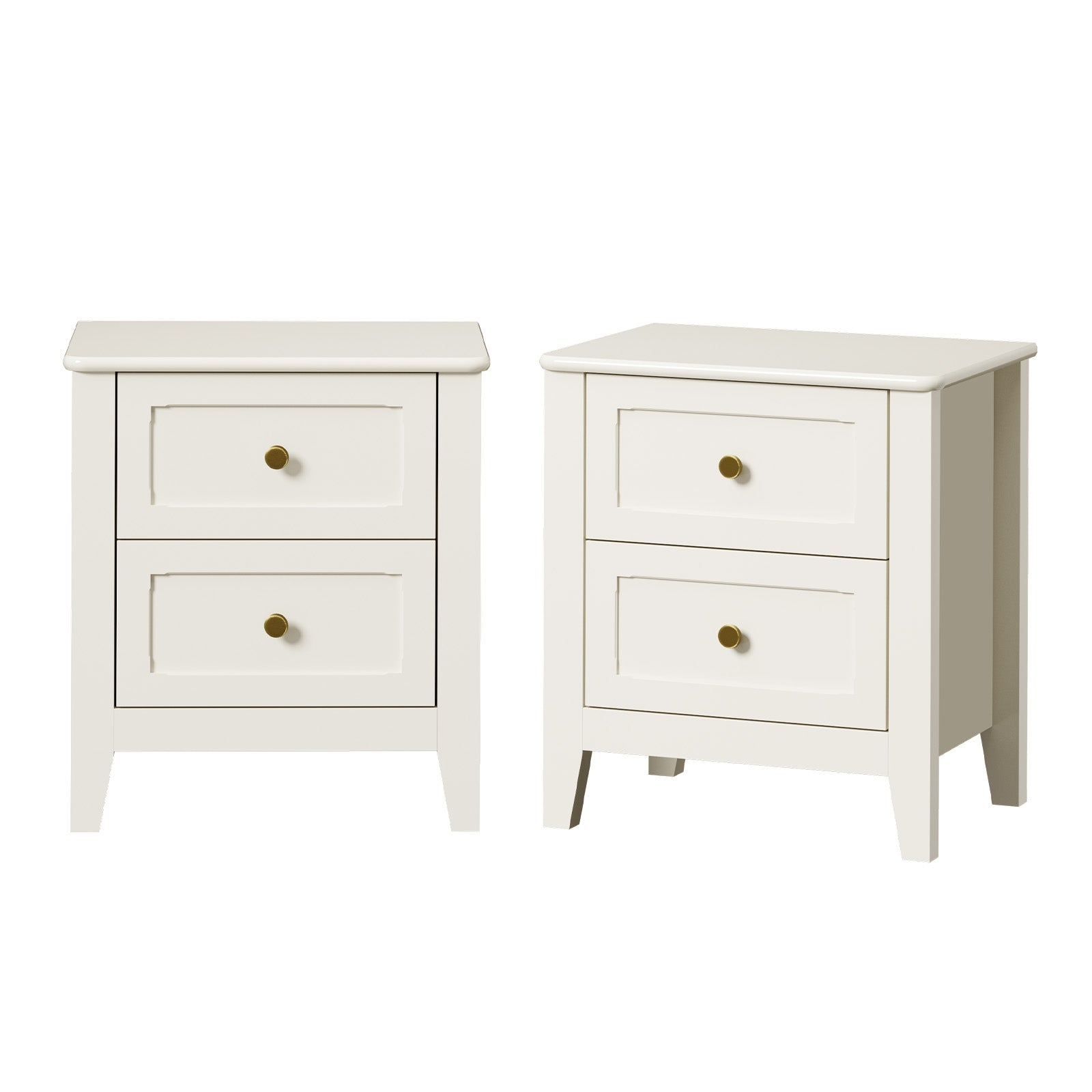 Oikiture 2pc Bedside Table 2 Drawers Metal Handle Bedroom Storage White