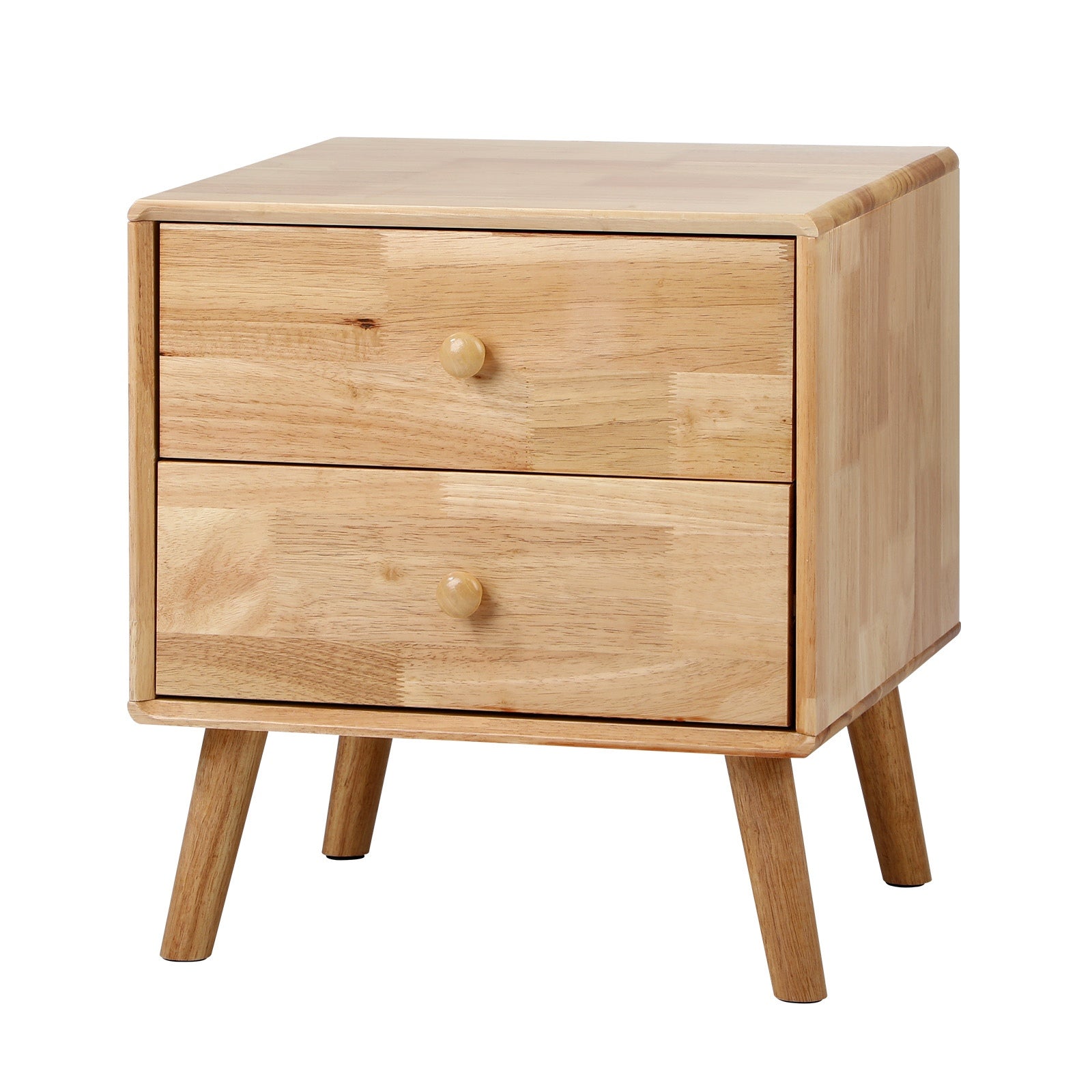 Oikiture Bedside Table 2 Drawers Side Tables Storage Nightstand Rubber Wood - Sunyee