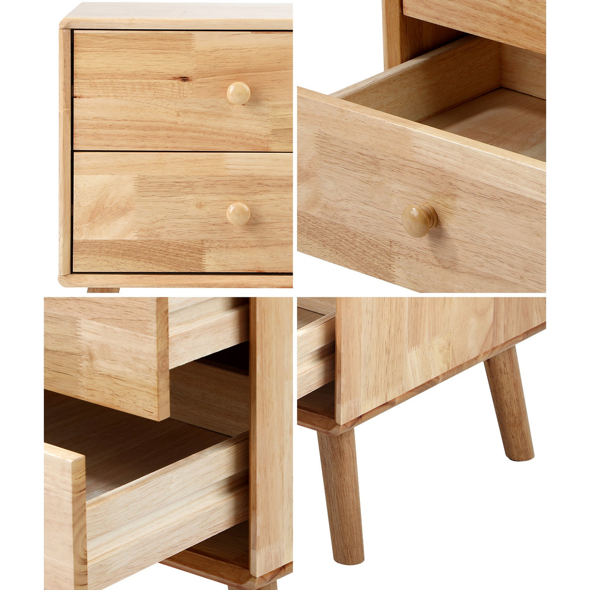 Oikiture Set of 2 Bedside Tables 2 Drawers Side Tables Nightstand Rubber Wood - Sunyee