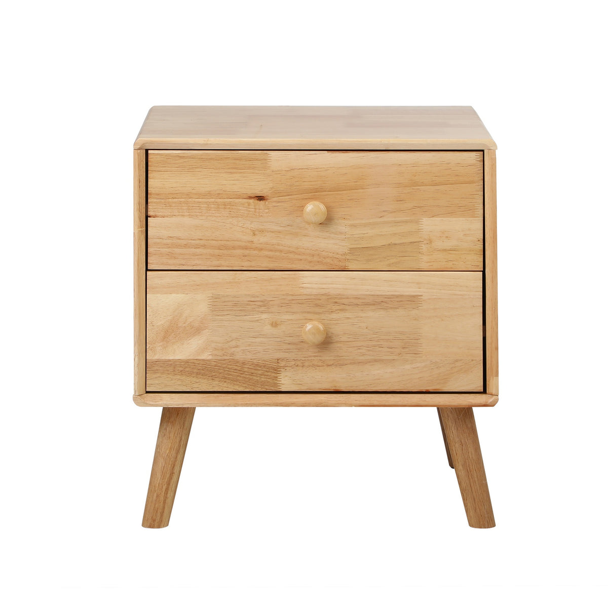 Oikiture Set of 2 Bedside Tables 2 Drawers Side Tables Nightstand Rubber Wood - Sunyee