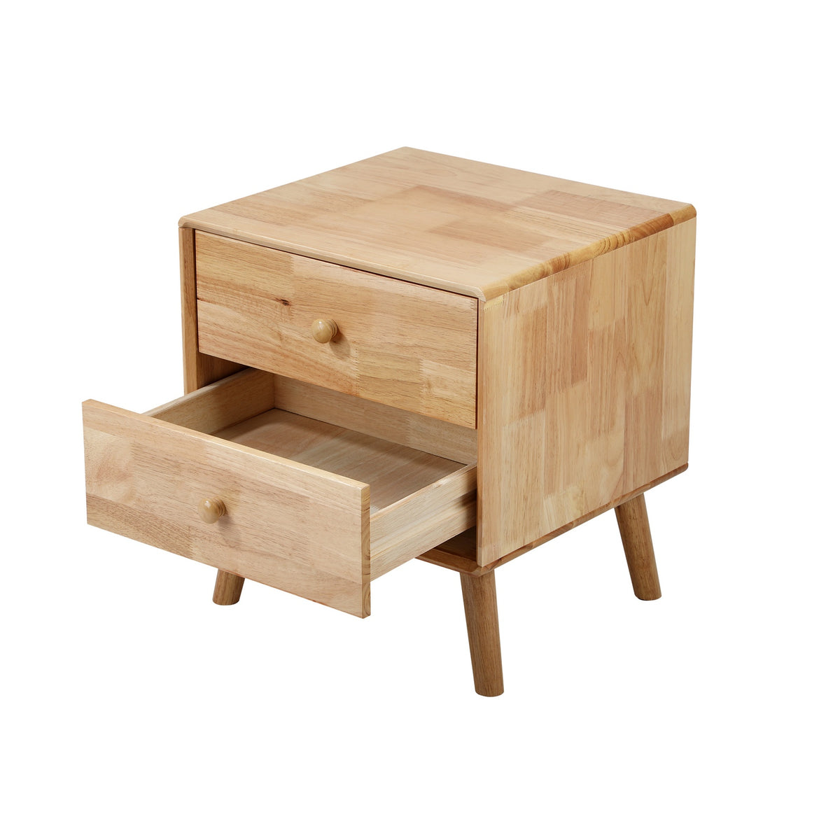Oikiture Set of 2 Bedside Tables 2 Drawers Side Tables Nightstand Rubber Wood - Sunyee