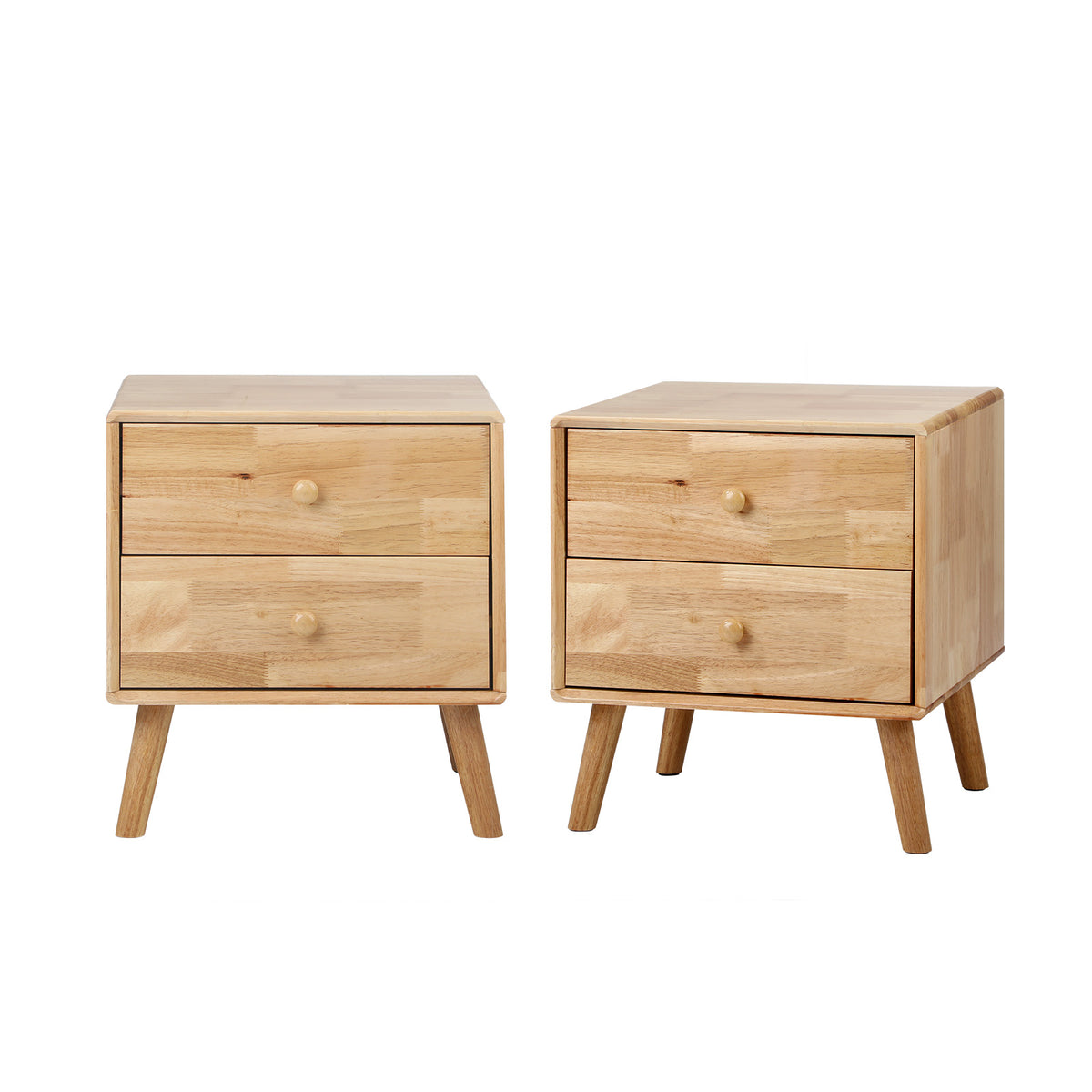 Oikiture Set of 2 Bedside Tables 2 Drawers Side Tables Nightstand Rubber Wood - Sunyee