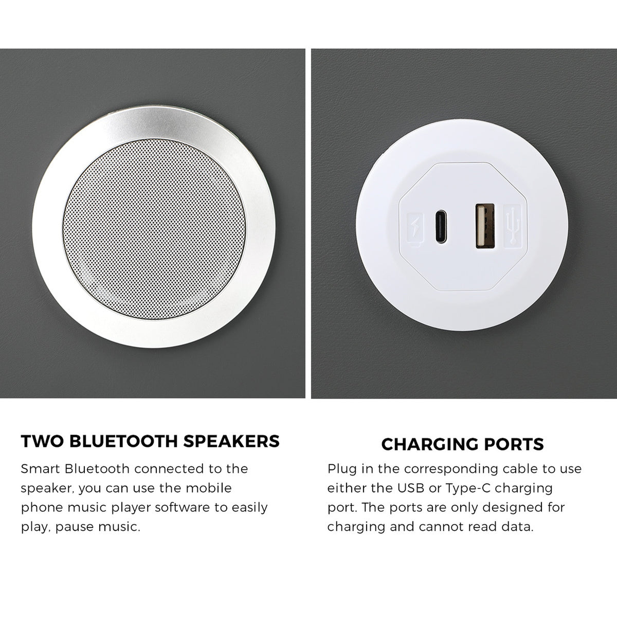 Oikiture Smart Bedside Table Wireless Charging LED Lights 2 Drawers Nightstand - Sunyee