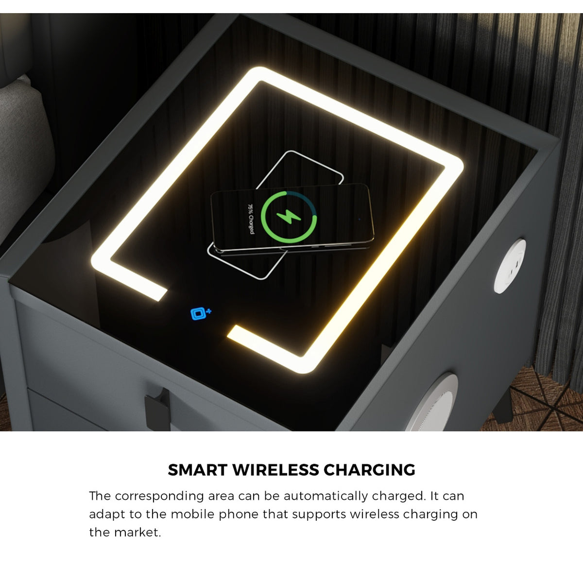 Oikiture Set of 2 Smart Bedside Tables Wireless Charging LED Nightstand Drawers - Sunyee