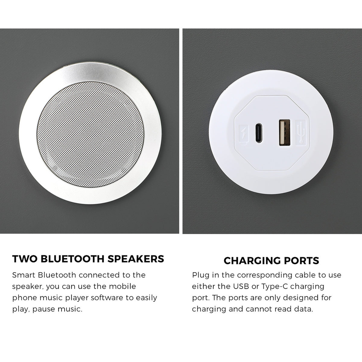 Oikiture Set of 2 Smart Bedside Tables Wireless Charging LED Nightstand Drawers - Sunyee