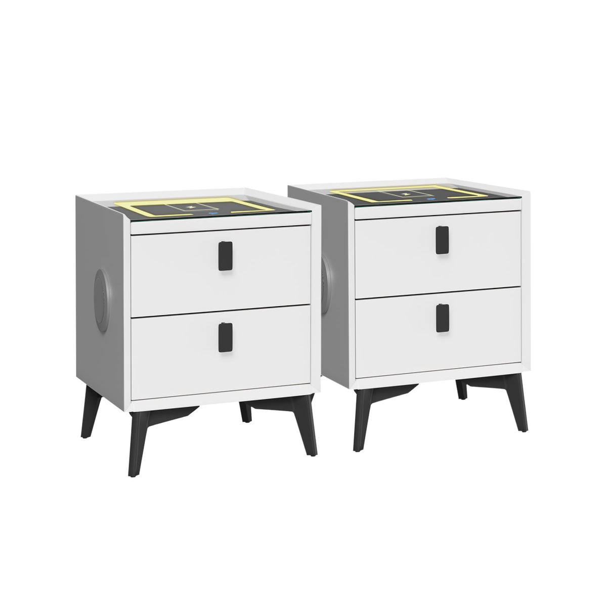 Oikiture Set of 2 Smart Bedside Tables Wireless Charging LED Drawers Nightstand - Sunyee