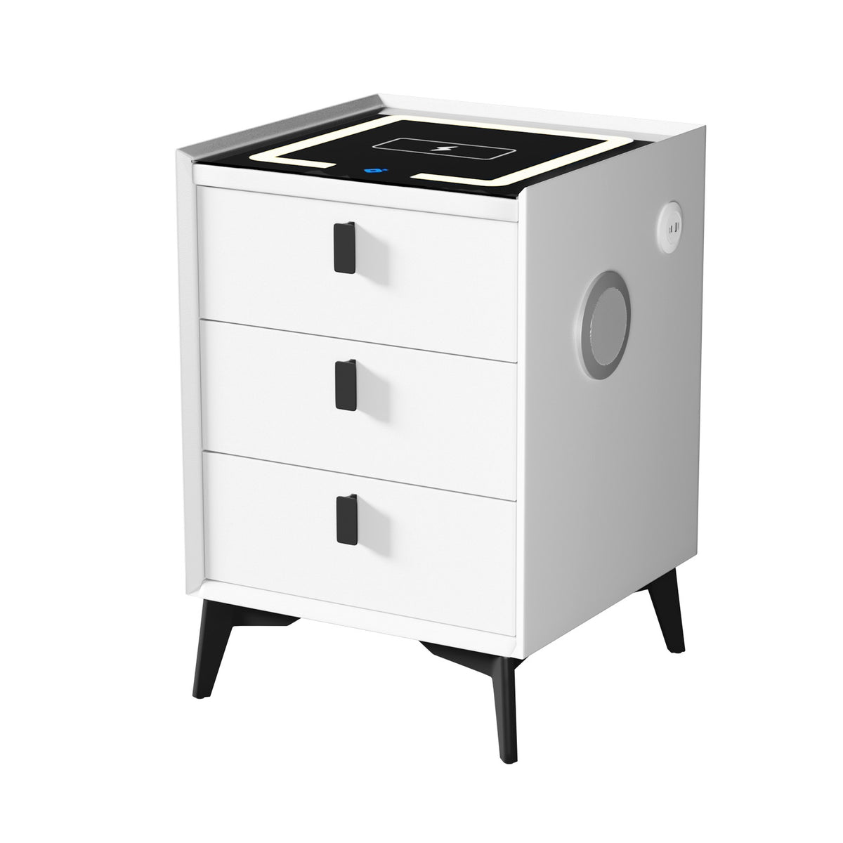 Oikiture Smart Bedside Table Wireless Charging LED 3 Drawers Nightstand White - Sunyee
