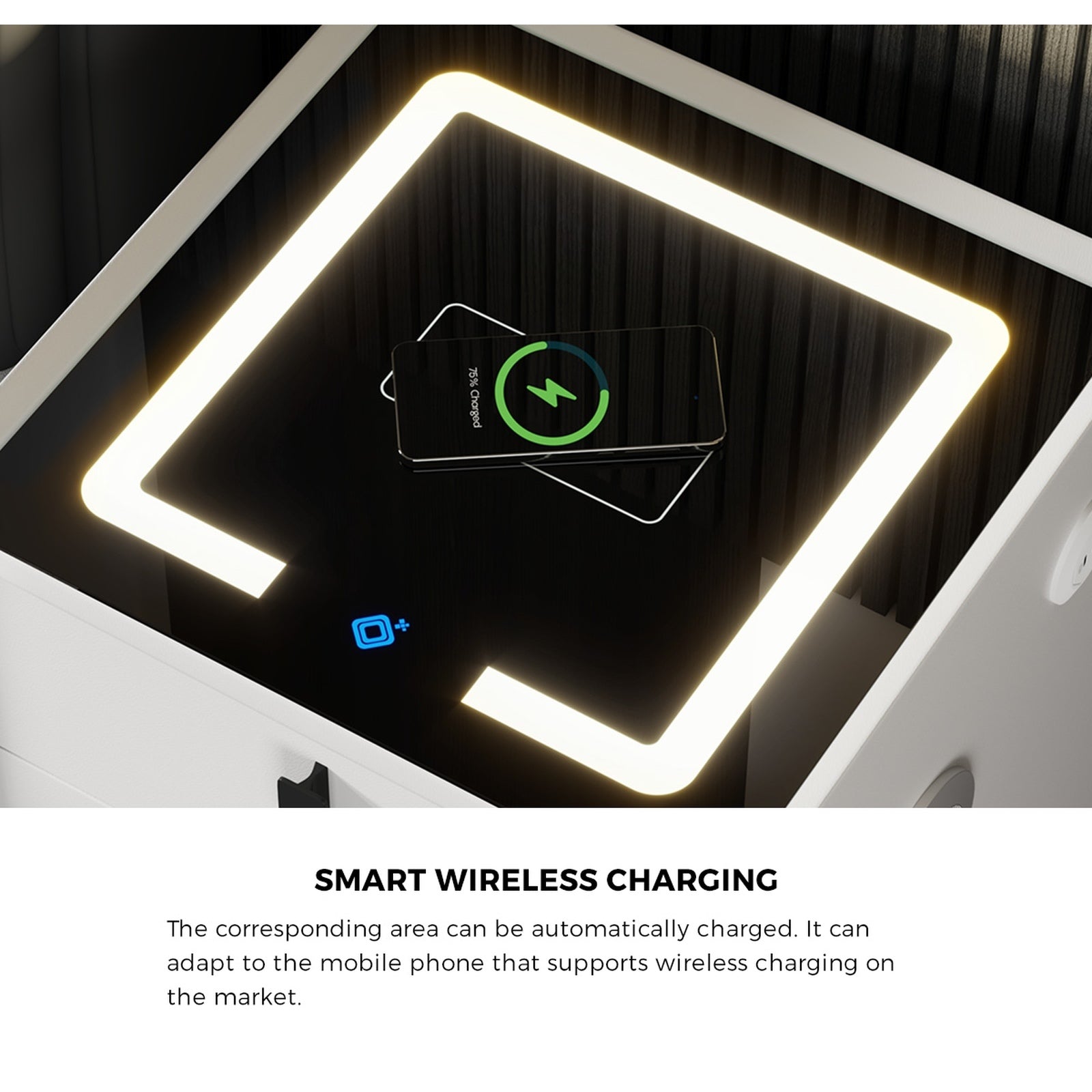 Oikiture Set of 2 Smart Bedside Tables Wireless Charging LED 3 Drawer Nightstand - Sunyee