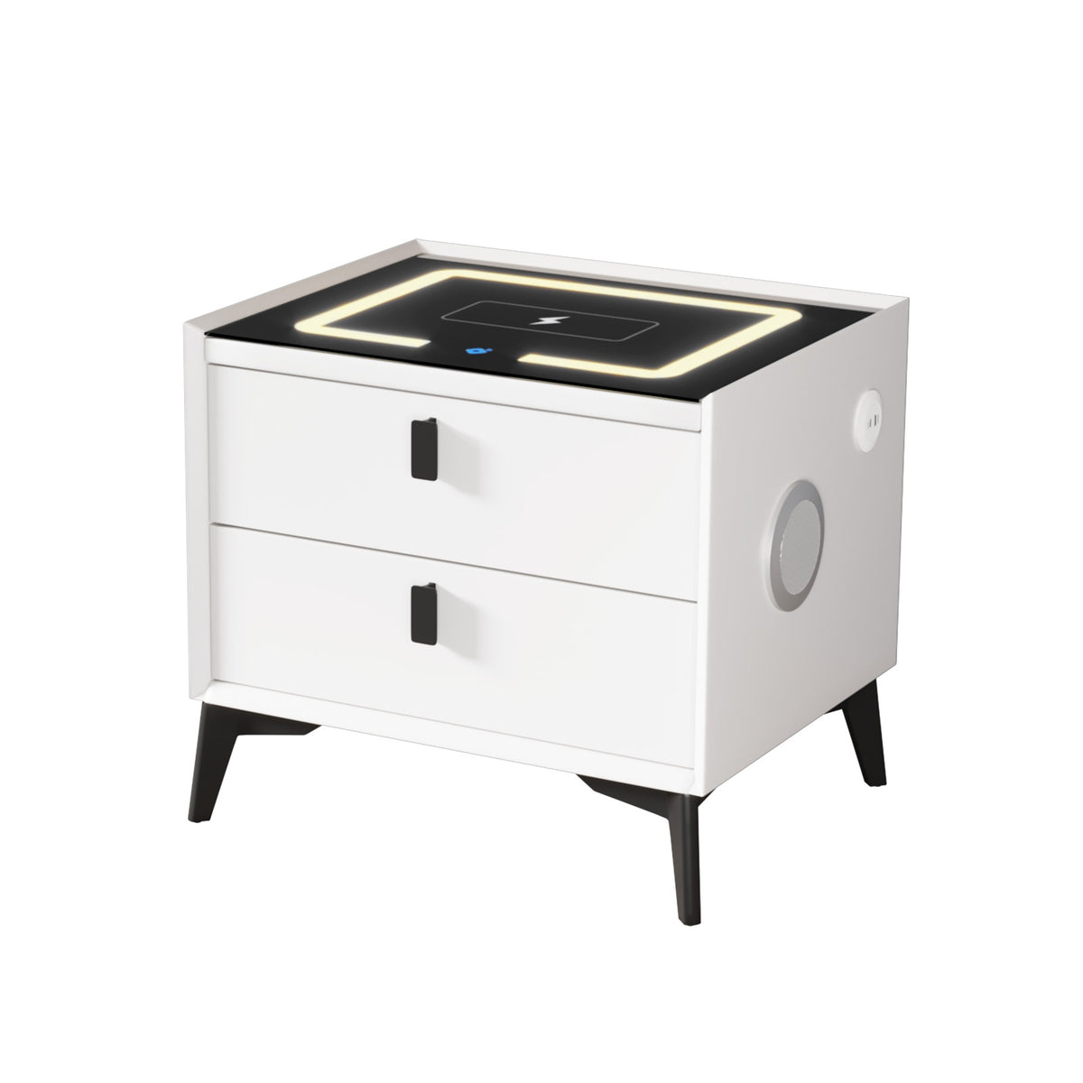 Oikiture Smart Bedside Table LED Wireless Charging 2 Drawers Nightstand White - Sunyee