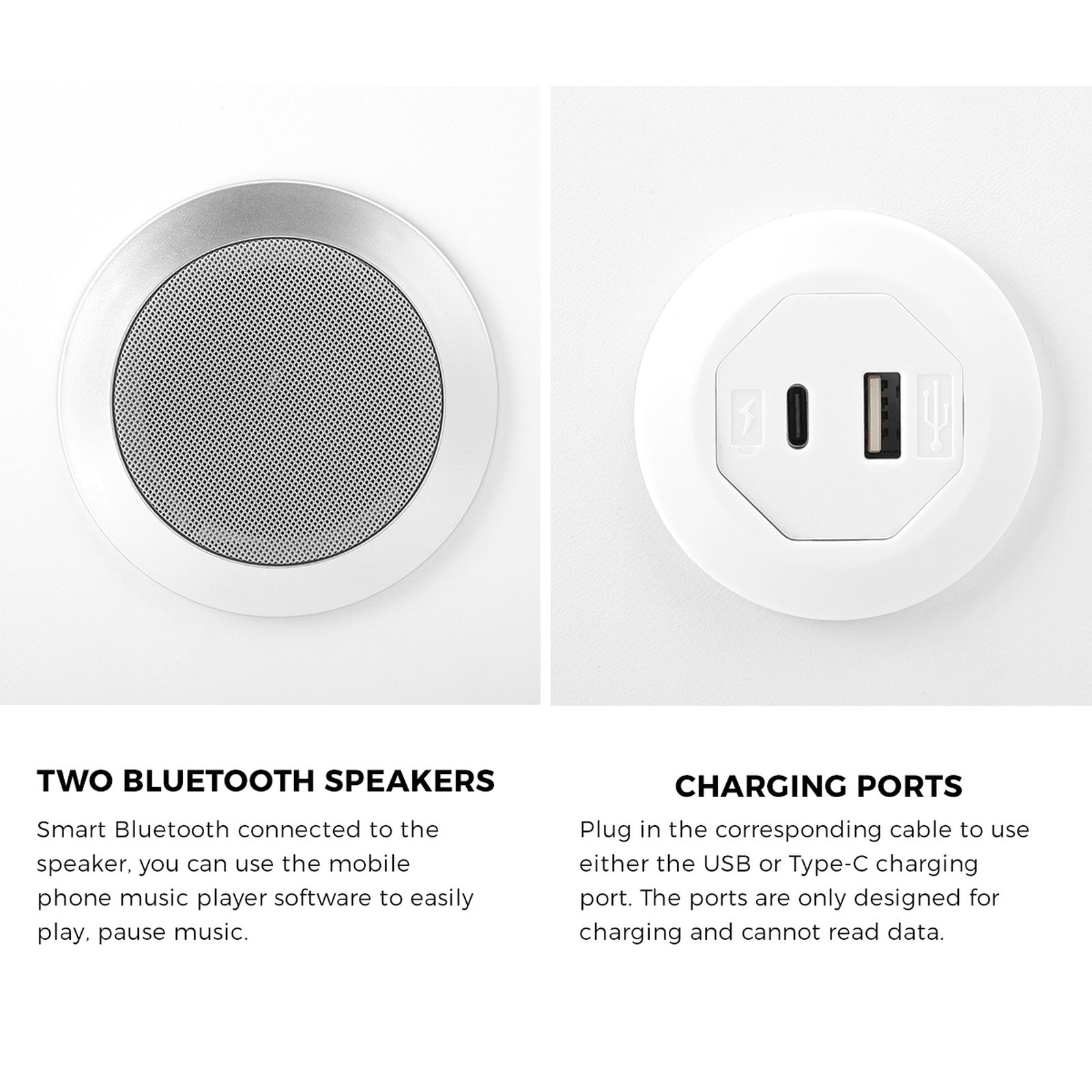 Oikiture Set of 2 Smart Bedside Tables LED Wireless Charging Nightstand White - Sunyee