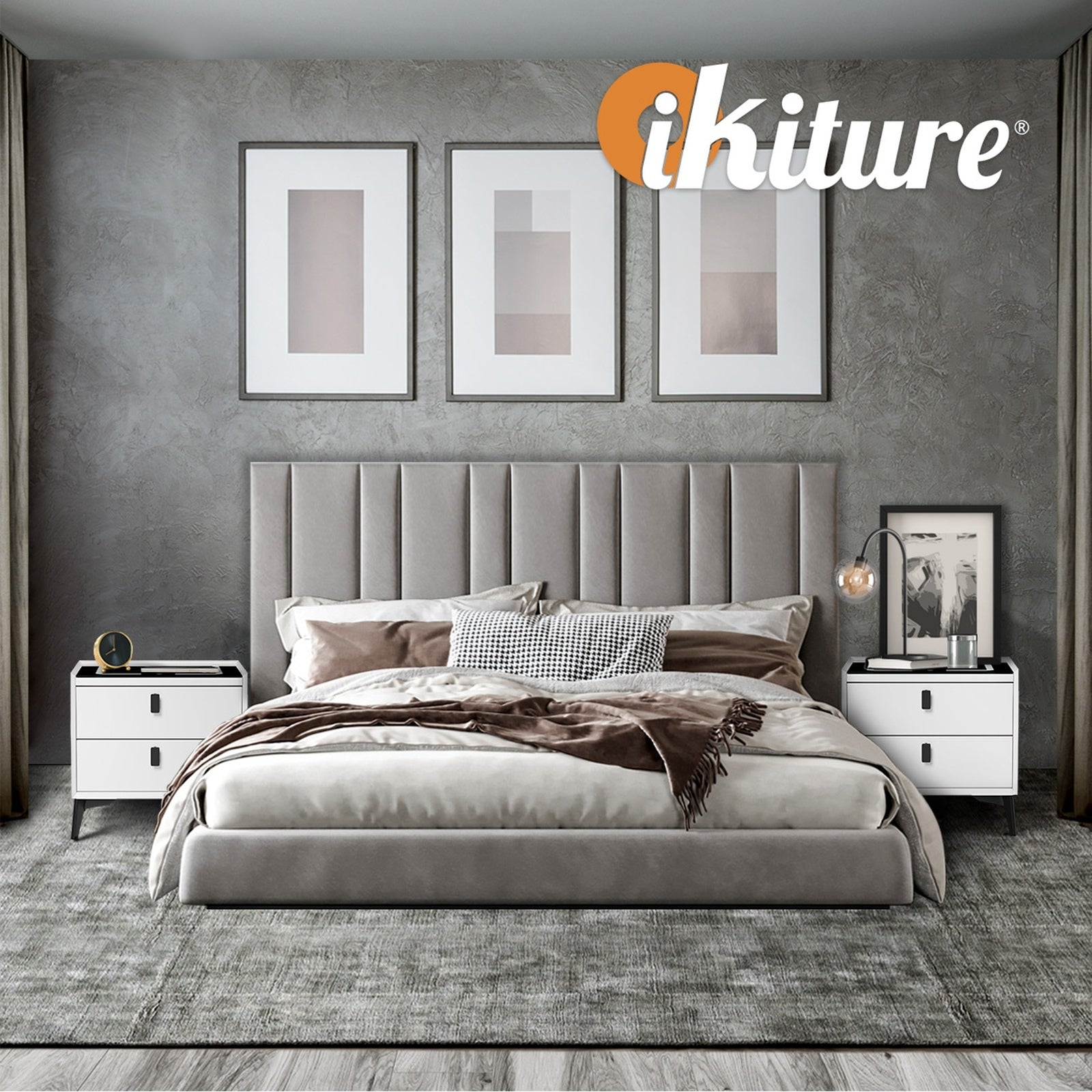 Oikiture Set of 2 Smart Bedside Tables LED Wireless Charging Nightstand White - Sunyee