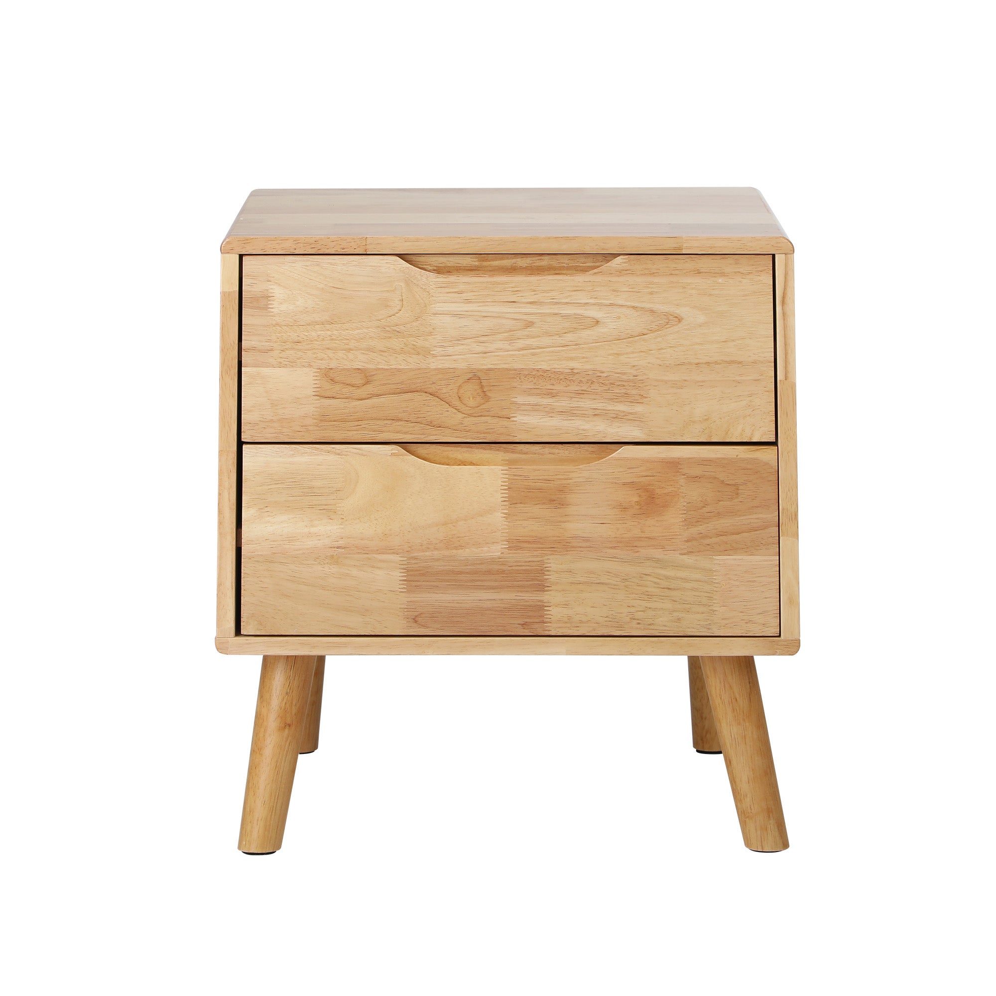 Oikiture Bedside Table 2 Drawers Storage Nightstand Solid Wood Natural