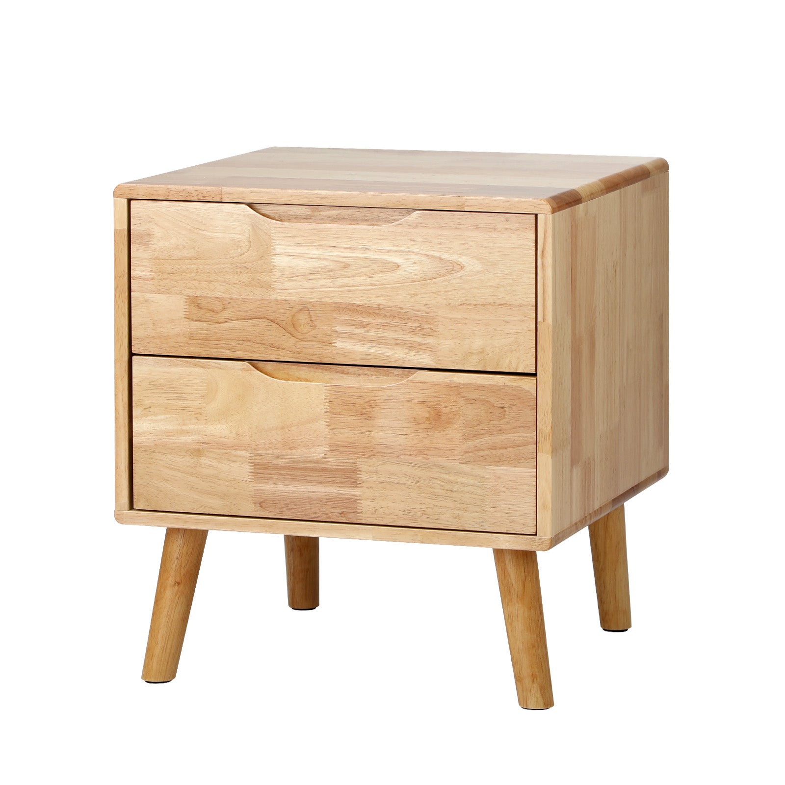 Oikiture Bedside Table 2 Drawers Storage Nightstand Solid Wood Natural