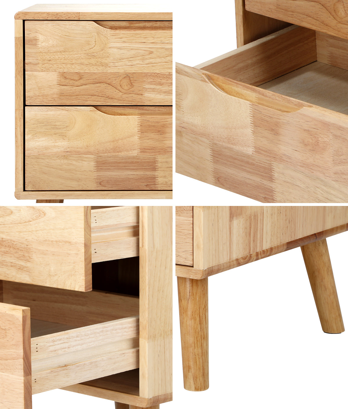 Oikiture 2pc Bedside Tables 2 Drawers Storage Nightstand Solid Wood Natural