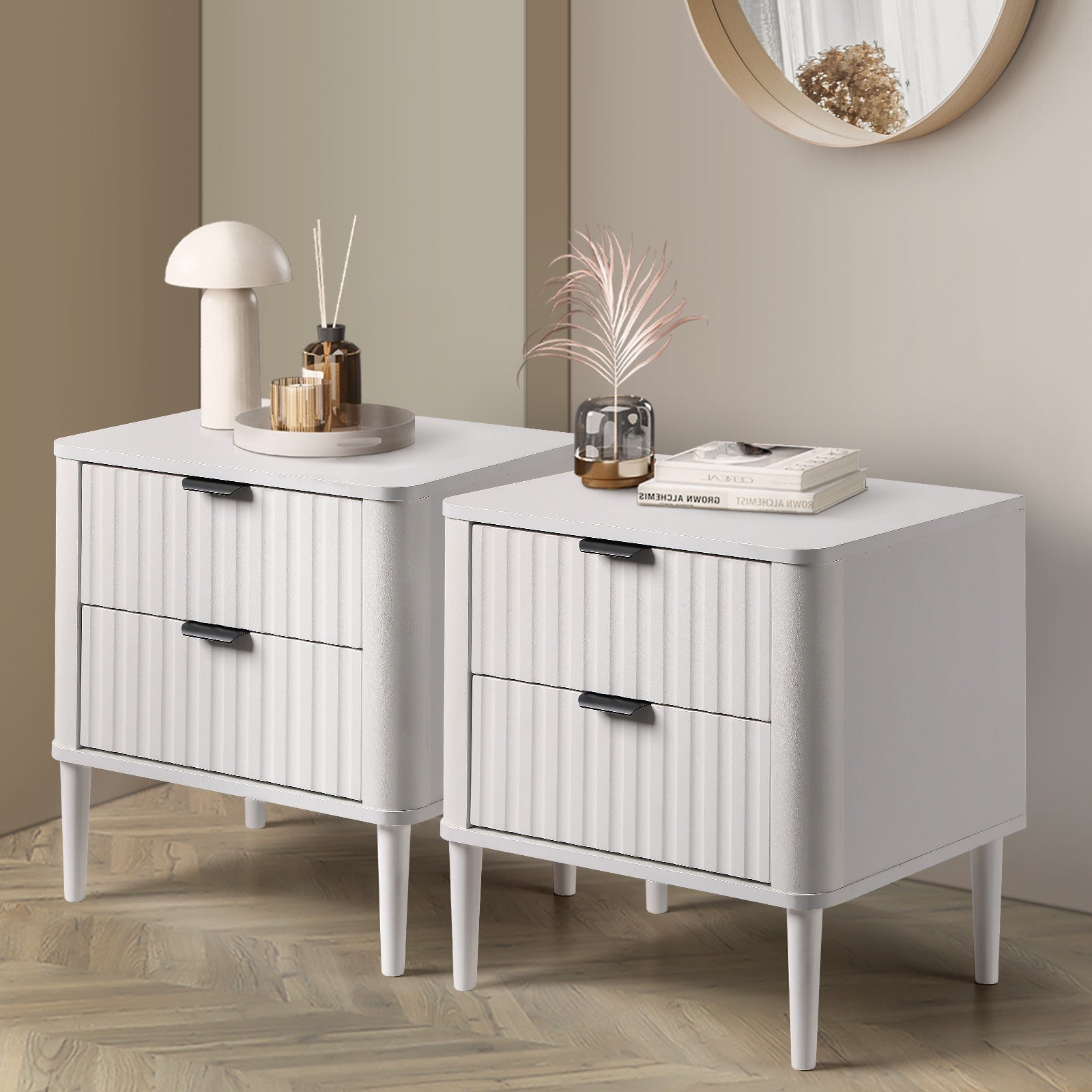 Oikiture 2x Bedside Table Nightstand Side Tables Storage 2 Drawers Cabinet White - Sunyee