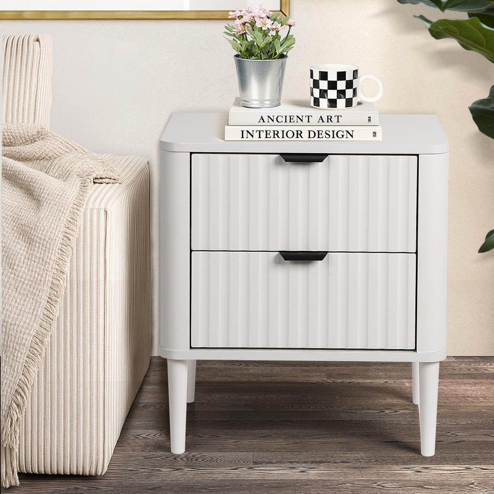 Oikiture 2x Bedside Table Nightstand Side Tables Storage 2 Drawers Cabinet White - Sunyee