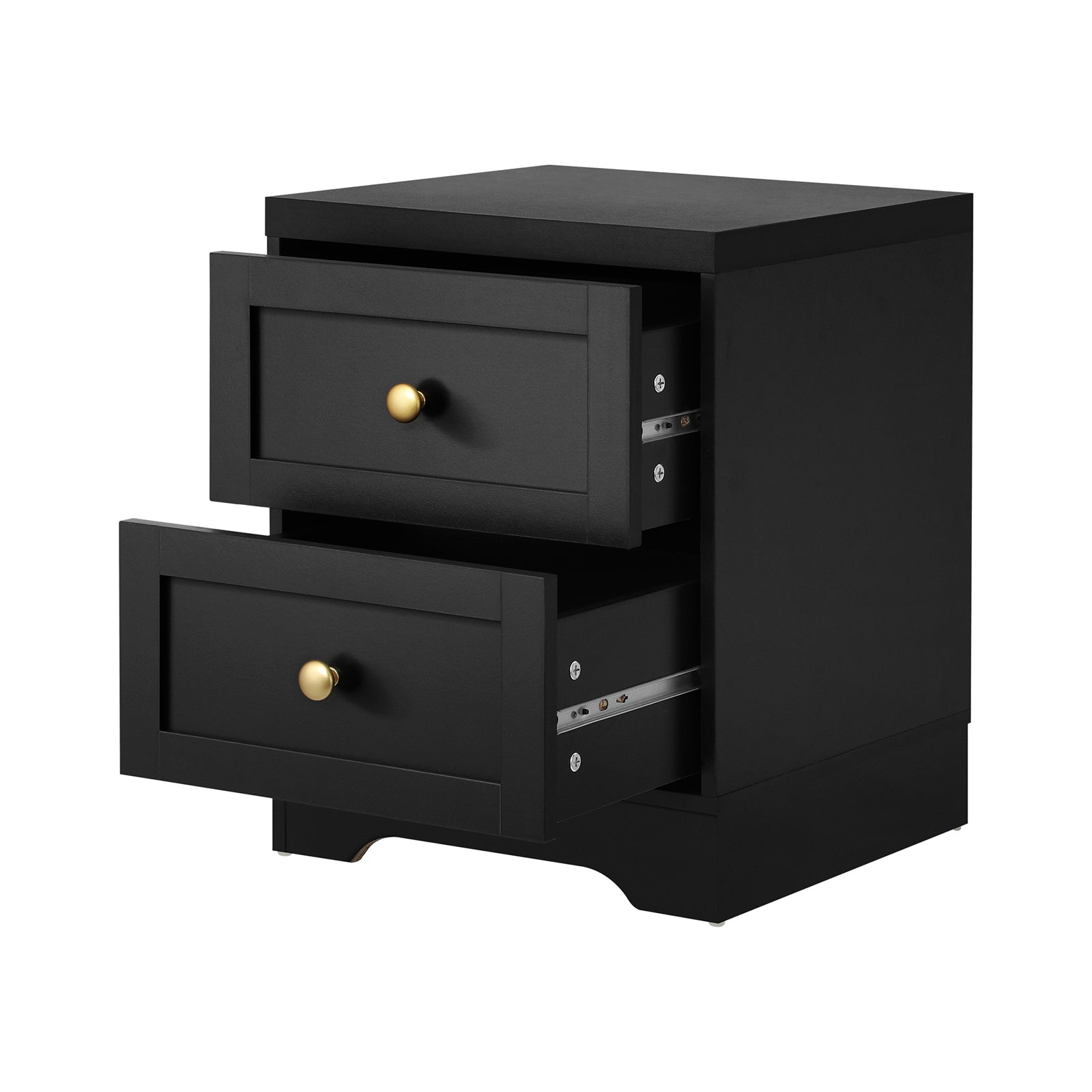 Oikiture Bedside Tables 2 Drawers Hamptons Furniture Storage Cabinet Black - Sunyee