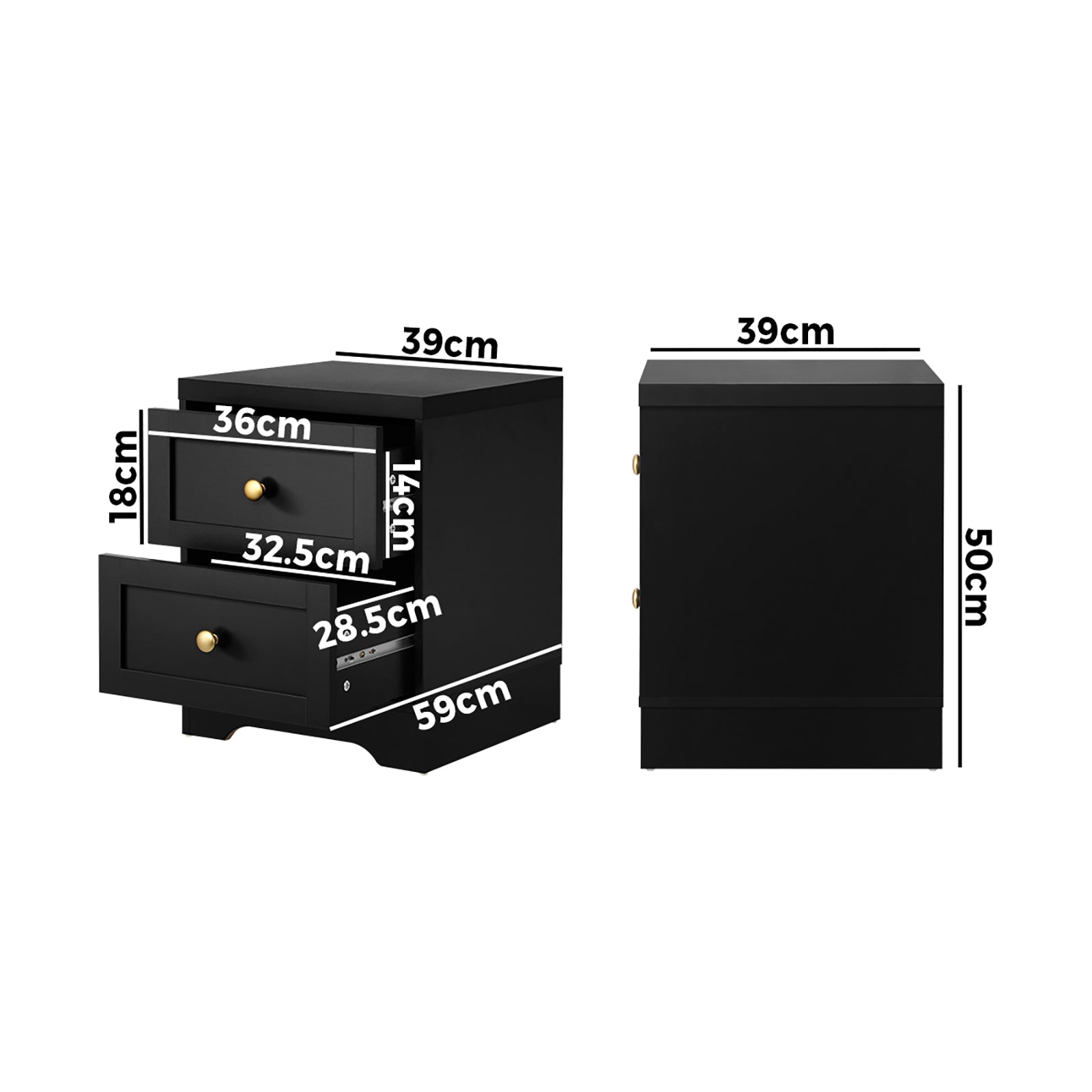 Oikiture 2 X Bedside Tables Hamptons Furniture Storage Cabinet Black - Sunyee